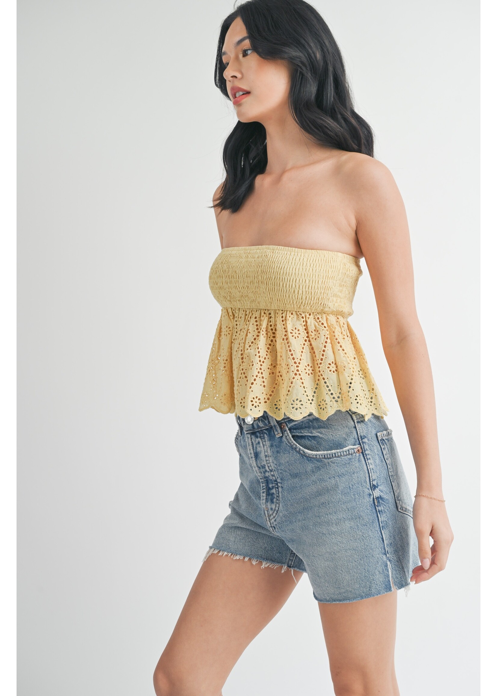 Klesis Smocked Lace Cotton Tube Top - IT3873