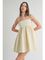 Klesis Square Neck Pleat Bust Mini Dress w/Tie Straps - ID7675