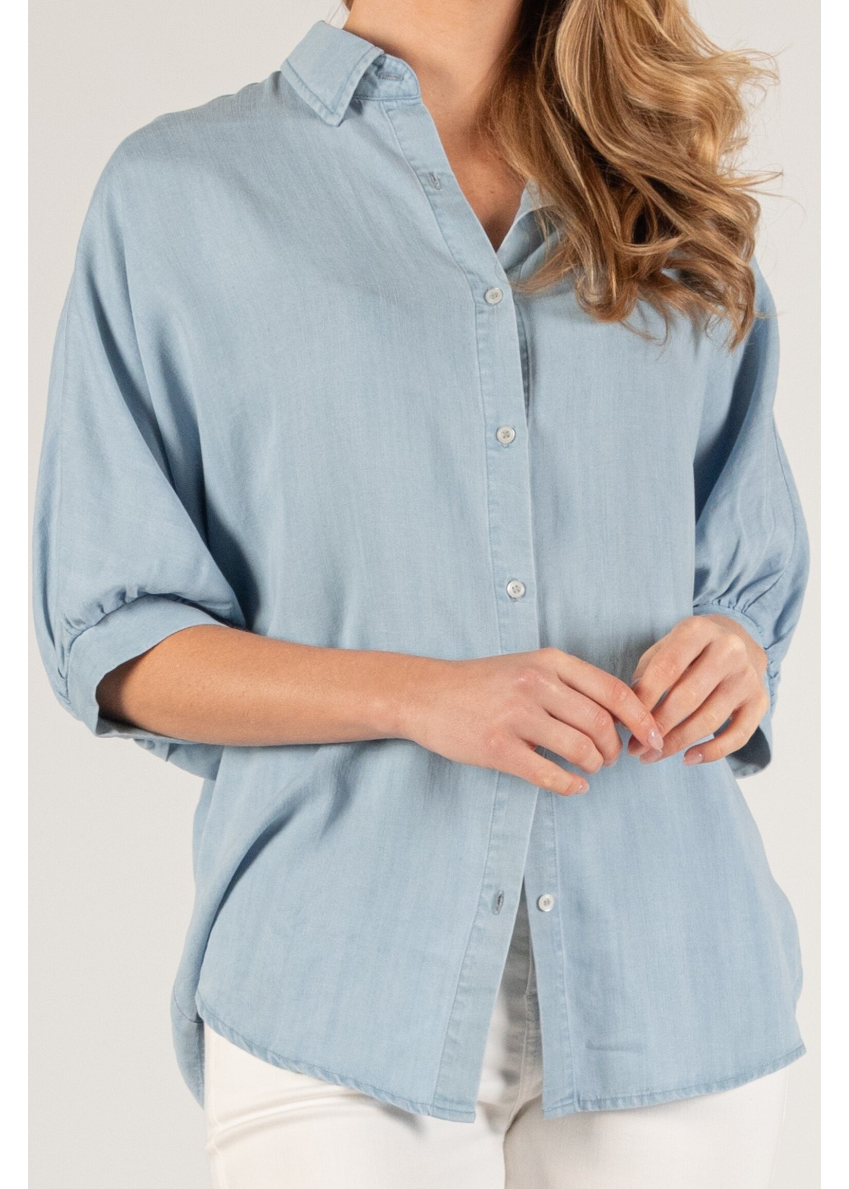 Before You Collection Tencel 3/4 Puff Sleeve Button Up Shirt - T10909