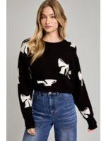 Le Lis Long Sleeve Round Neck Ribbon Printed Cropped Sweater - IWT4021