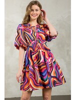 THML Puff Sleeve Multi Color Dress - JH2106-1