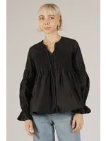 Before You Collection Poplin V-Neck Shirred Bodice Long Sleeve - T10743