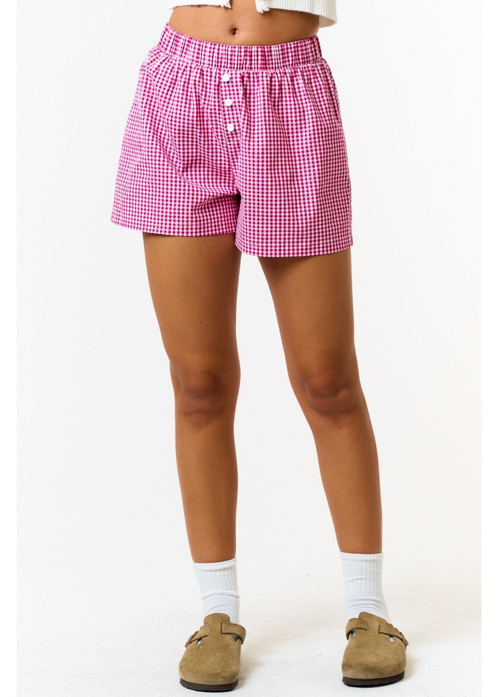 Blue Blush Gingham Elastic Waistband Boxer Shorts - BP24014-1