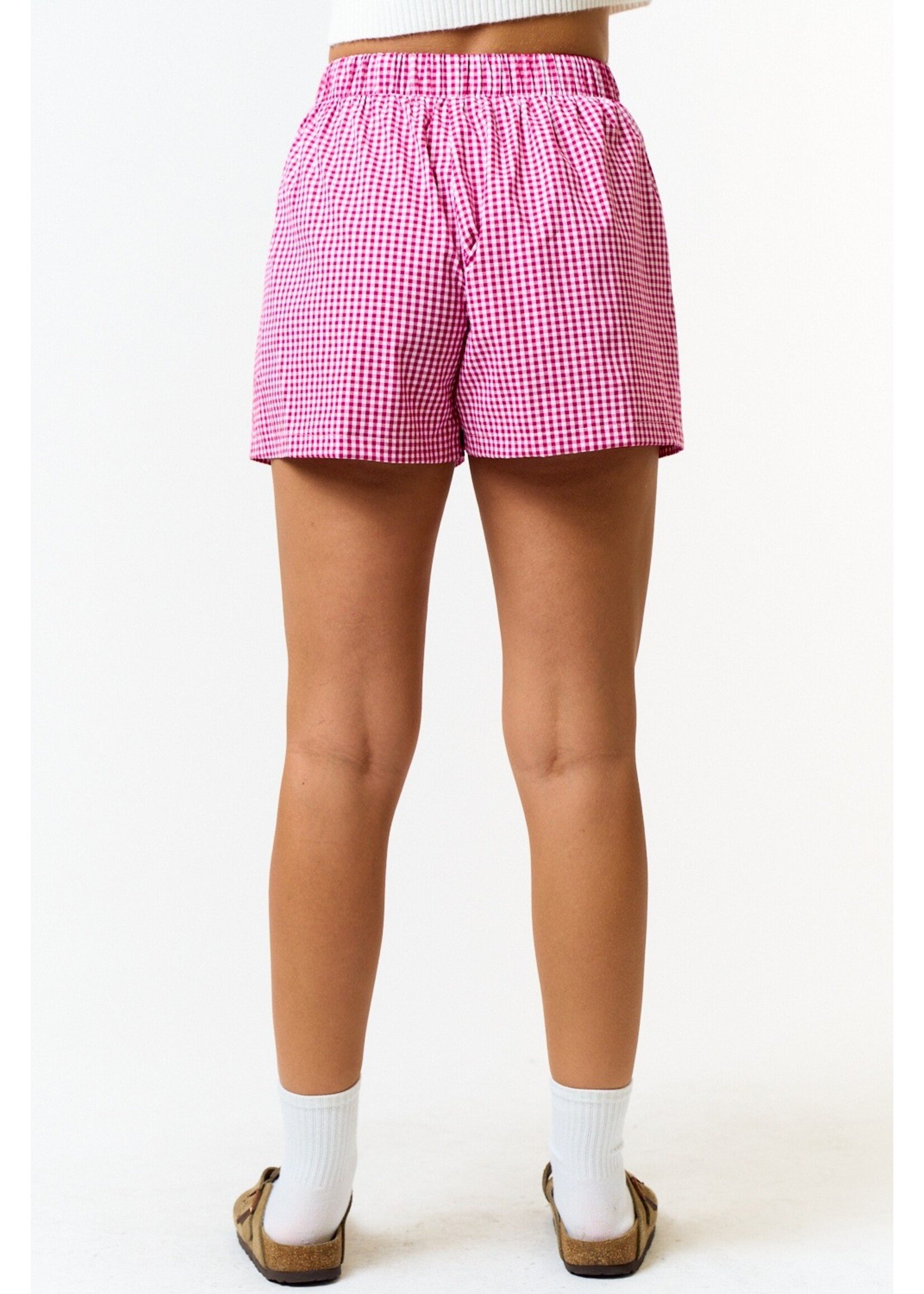 Blue Blush Gingham Elastic Waistband Boxer Shorts - BP24014-1