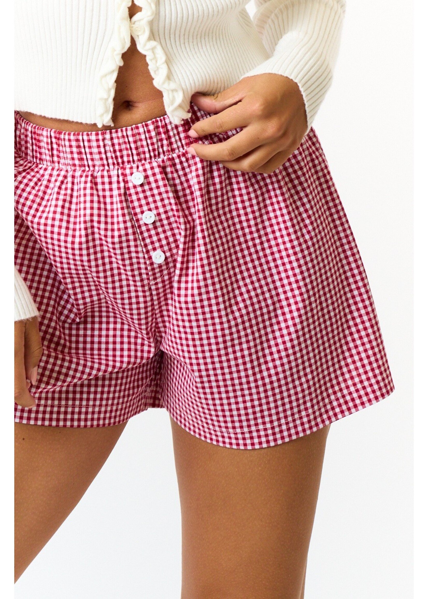 Blue Blush Gingham Elastic Waistband Boxer Shorts - BP24014-1