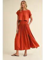 Klesis Tunic Crop Top and Pleated Flare Long Skirt Set - IST5570