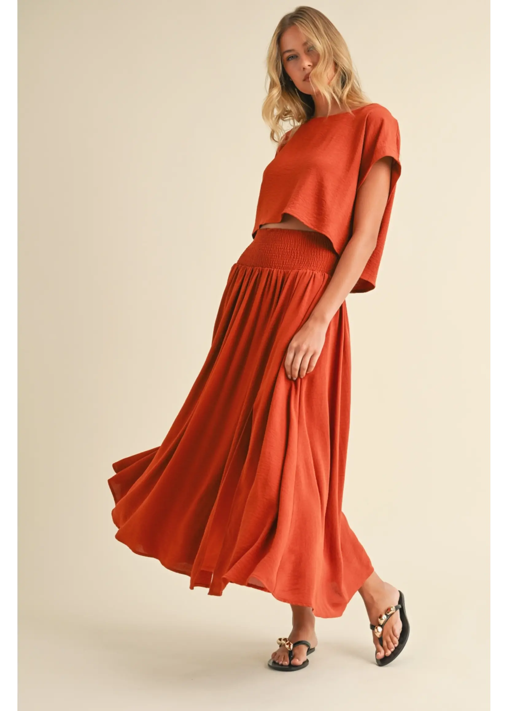 Klesis Tunic Crop Top and Pleated Flare Long Skirt Set - IST5570