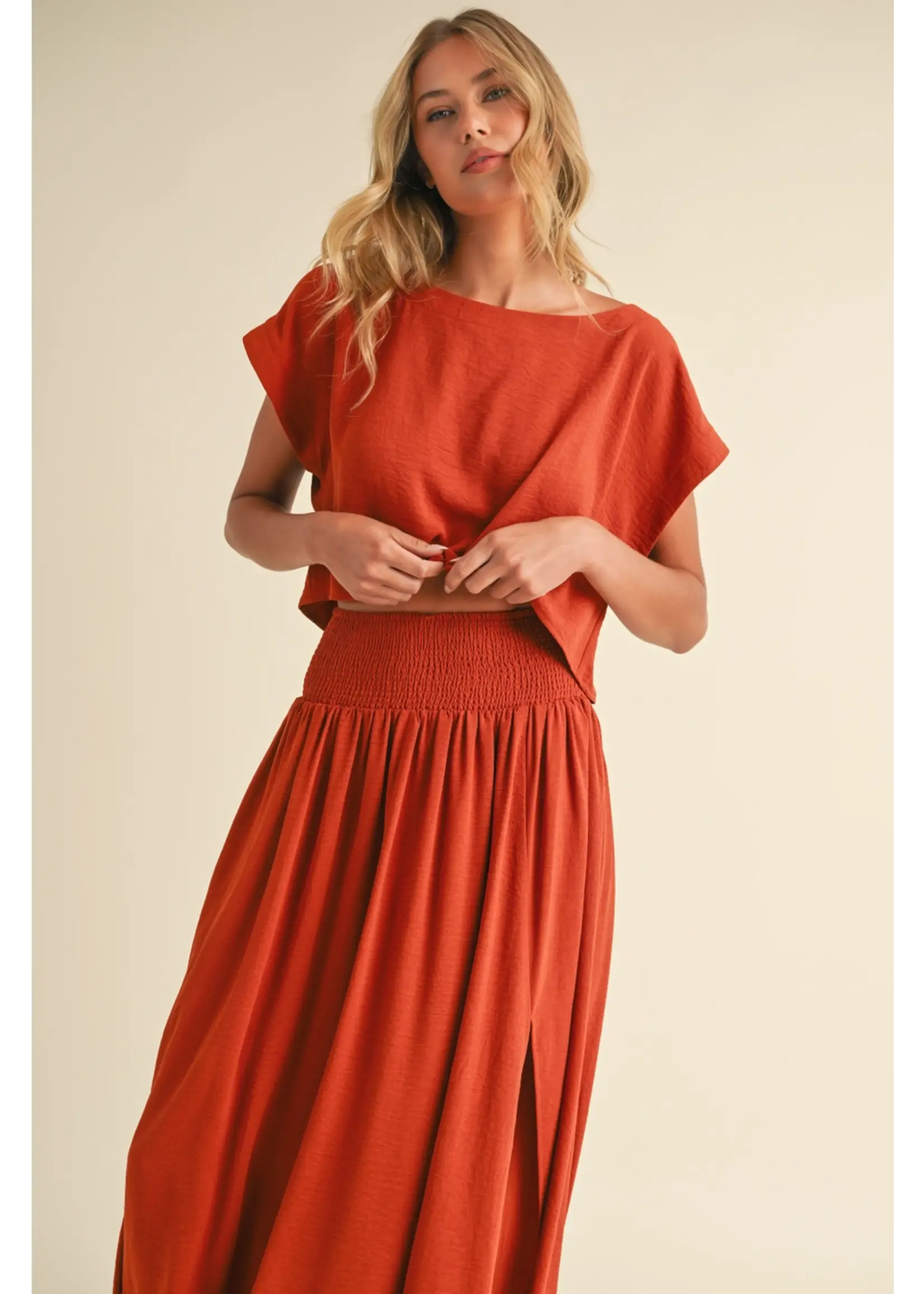 Klesis Tunic Crop Top and Pleated Flare Long Skirt Set - IST5570