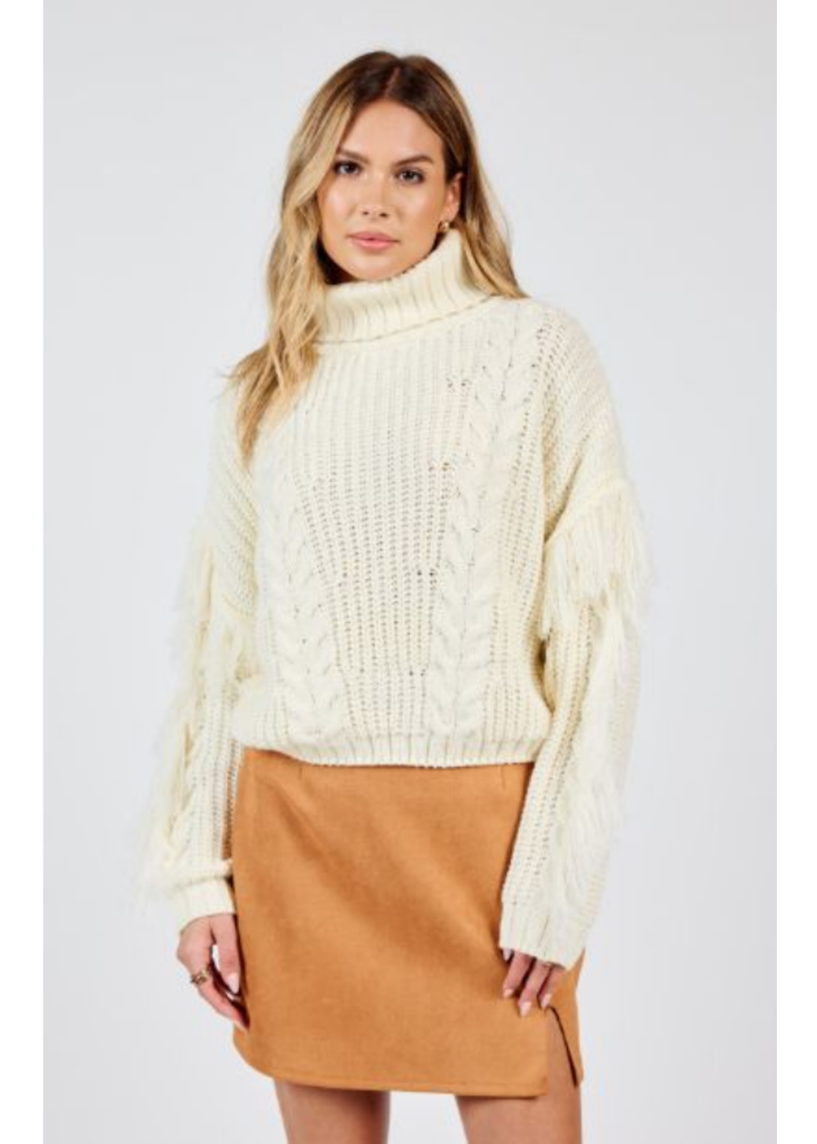 Sadie & Sage Carter Fringe Sleeve Turtleneck Sweater - AG4429