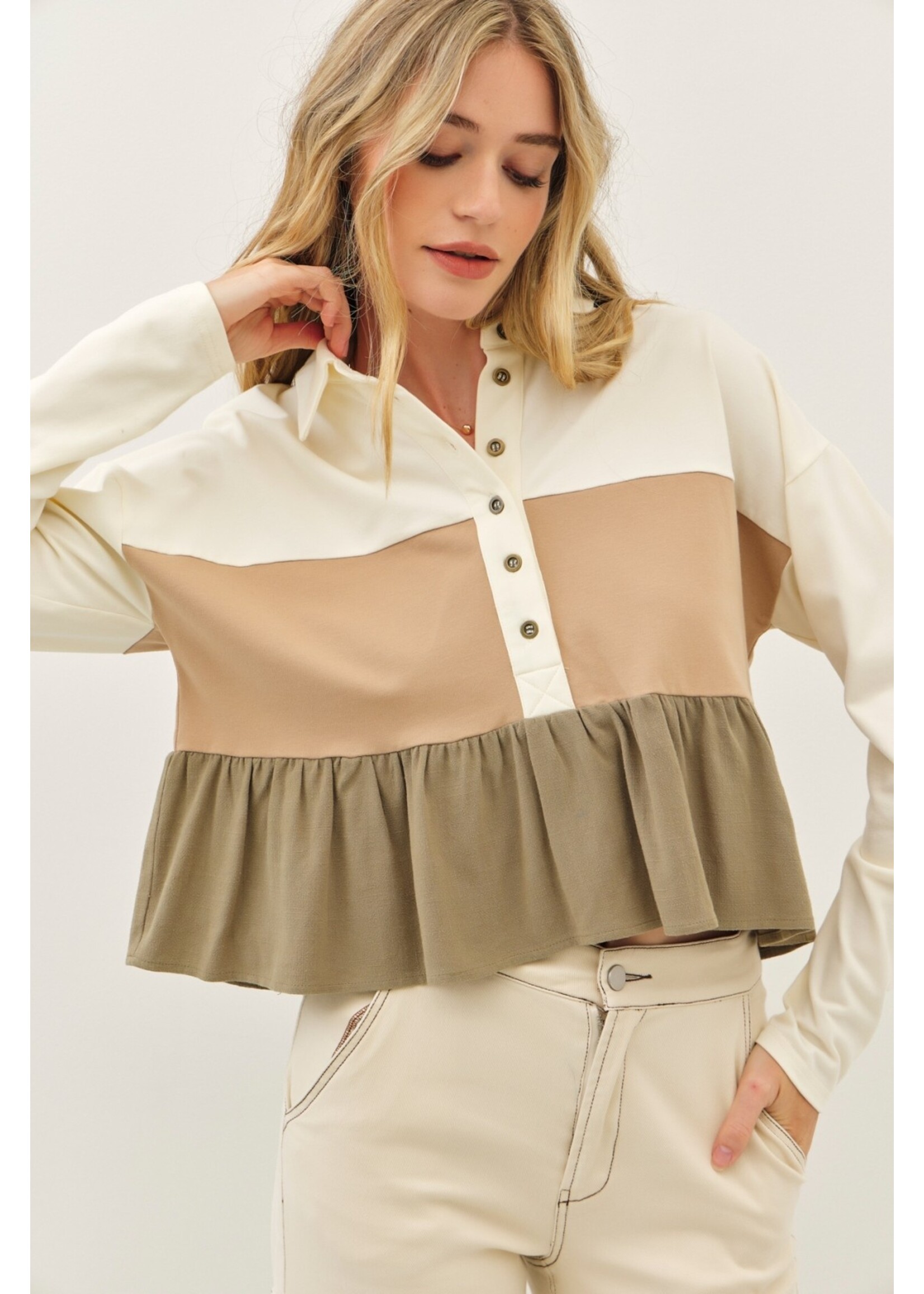 idem ditto Color Block Mixed Tiered Ruffle Flare - E15219T
