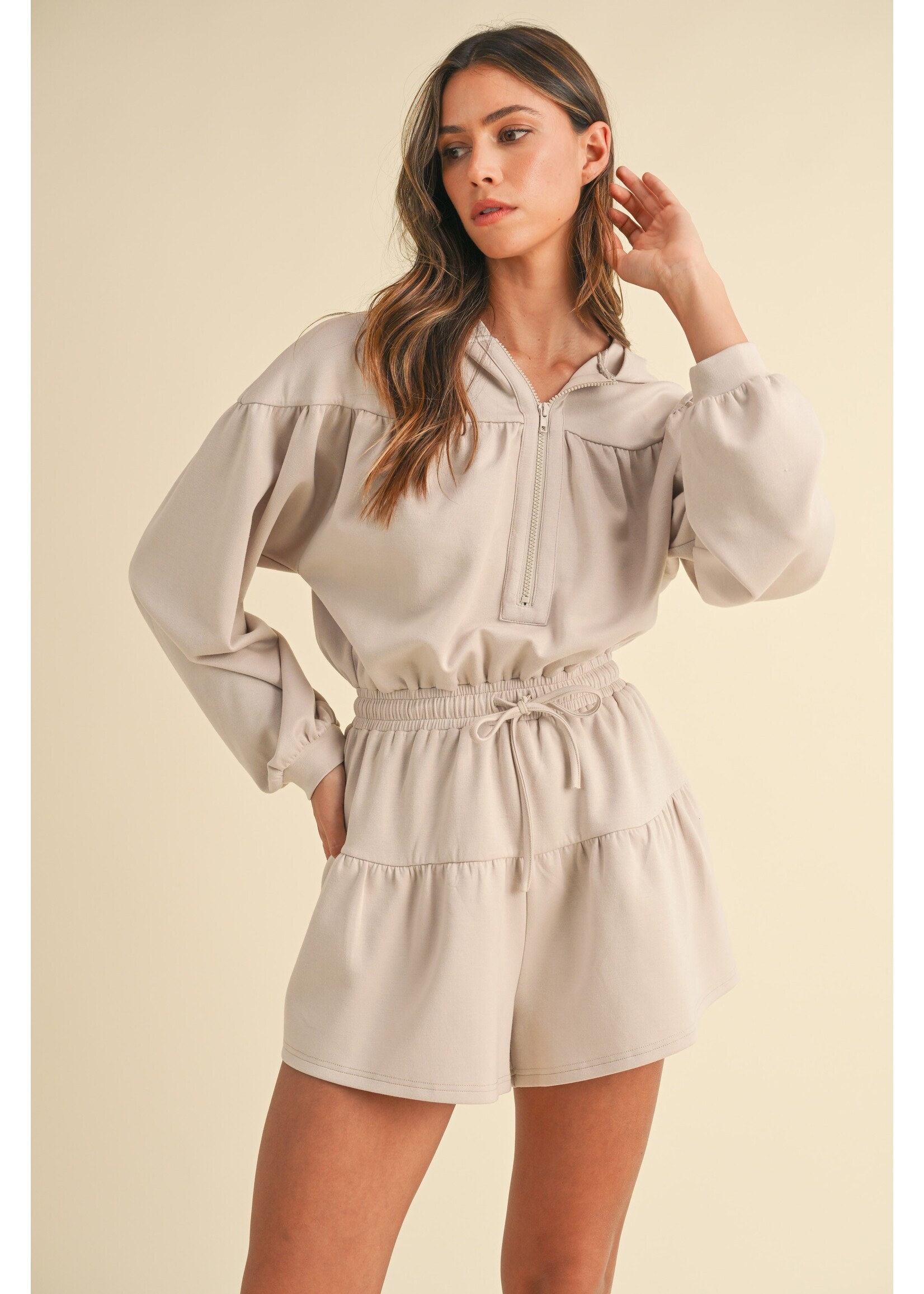 Mable Zip Front Hooded Romper - MR4308