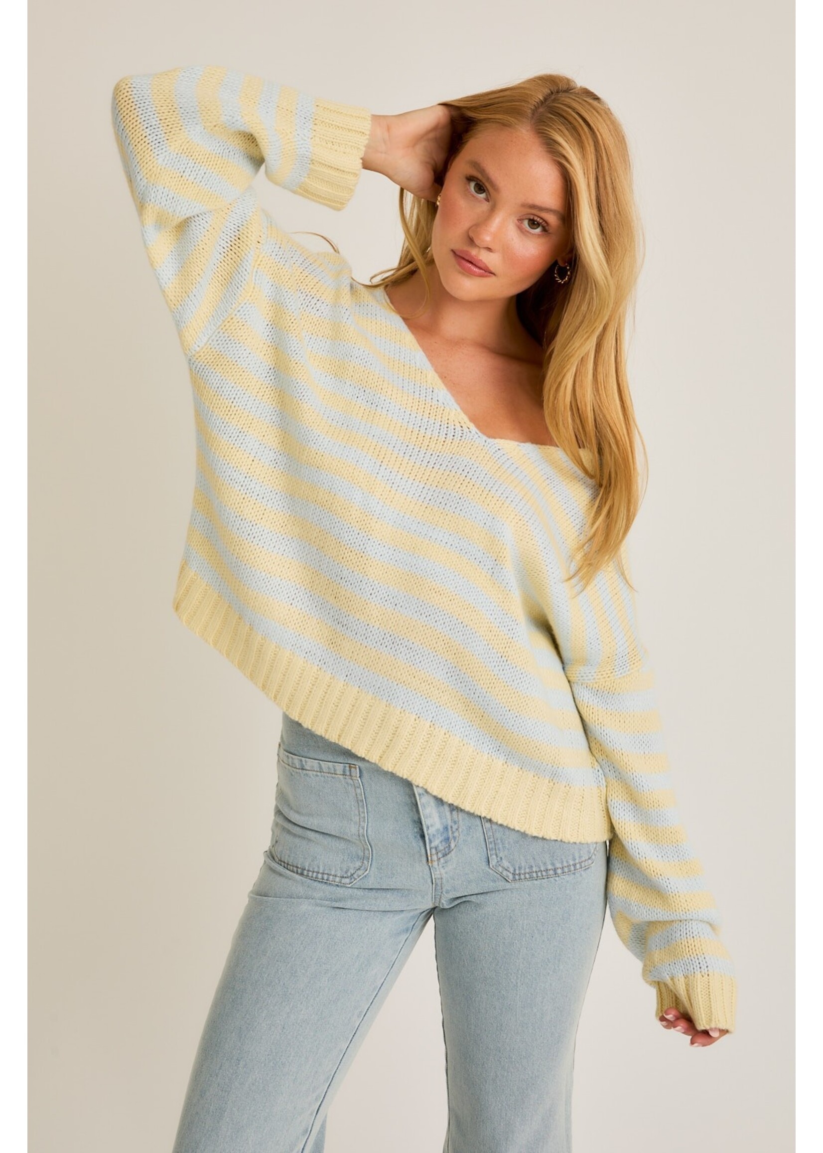 Le Lis V-Neck Long Sleeve Stripe Sweater Top - BWT1213