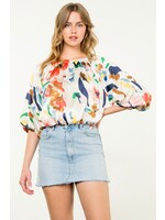 THML Puff Sleeve Flowy Print Blouse - JH2184-2