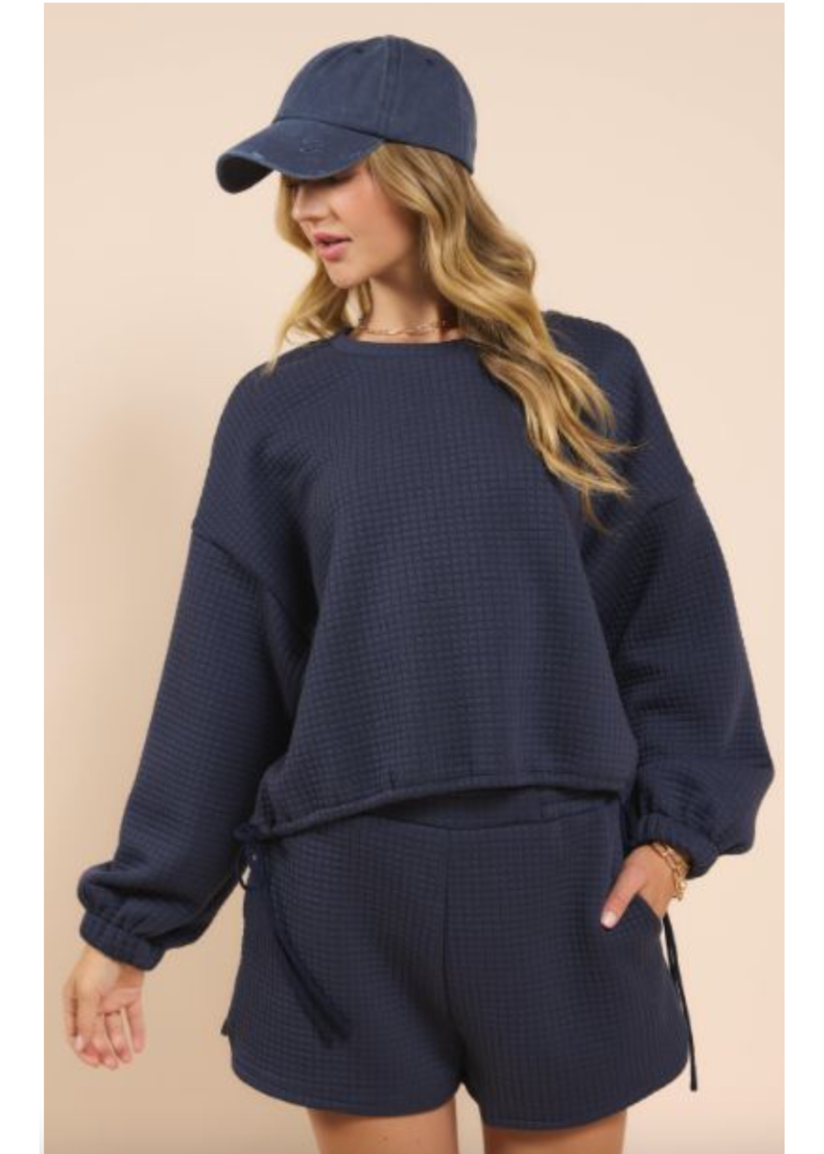 Sadie & Sage Pastime Textured Terry Side Tie Pullover - AH1226
