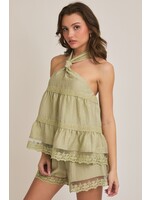 Le Lis Front Tie Halter Lace Detail Top and Shorts Set- BTP1274