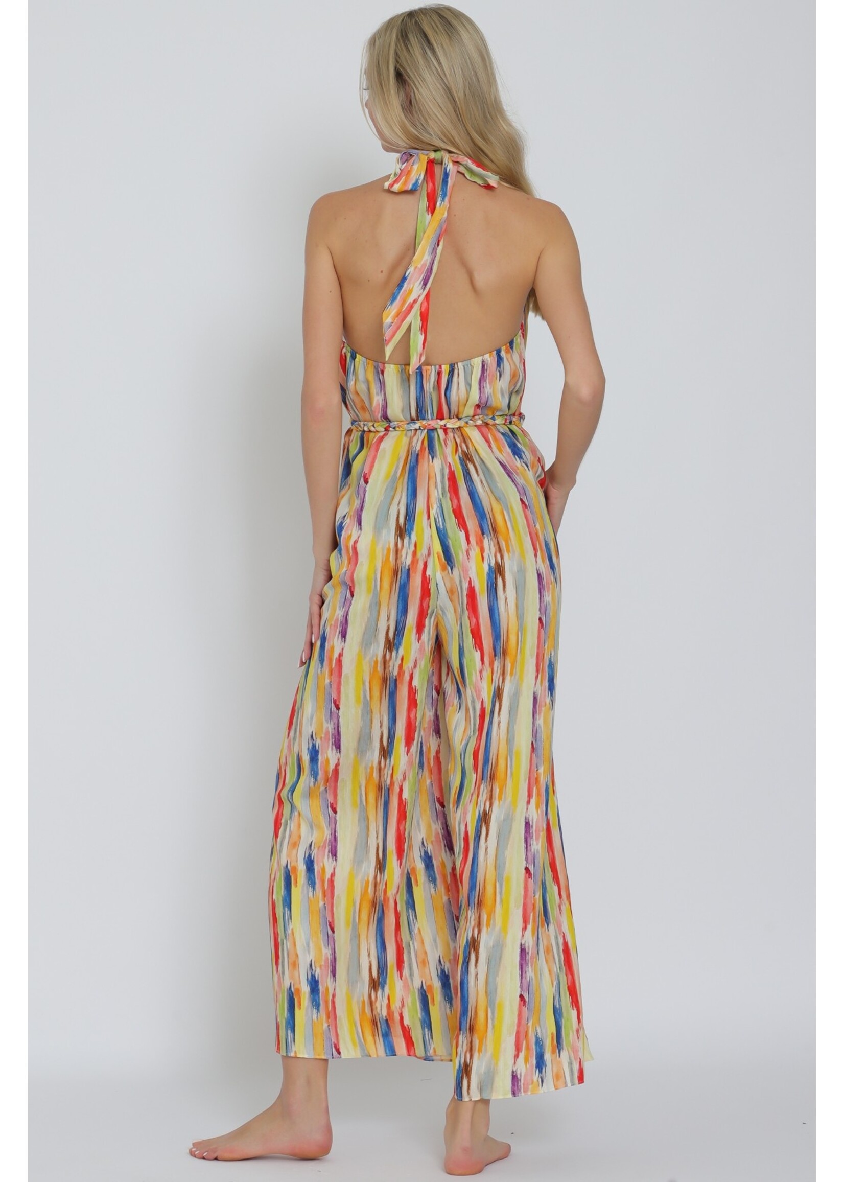 Aakaa Halter Backless Braid Belted Jumpsuit -RA92975Y