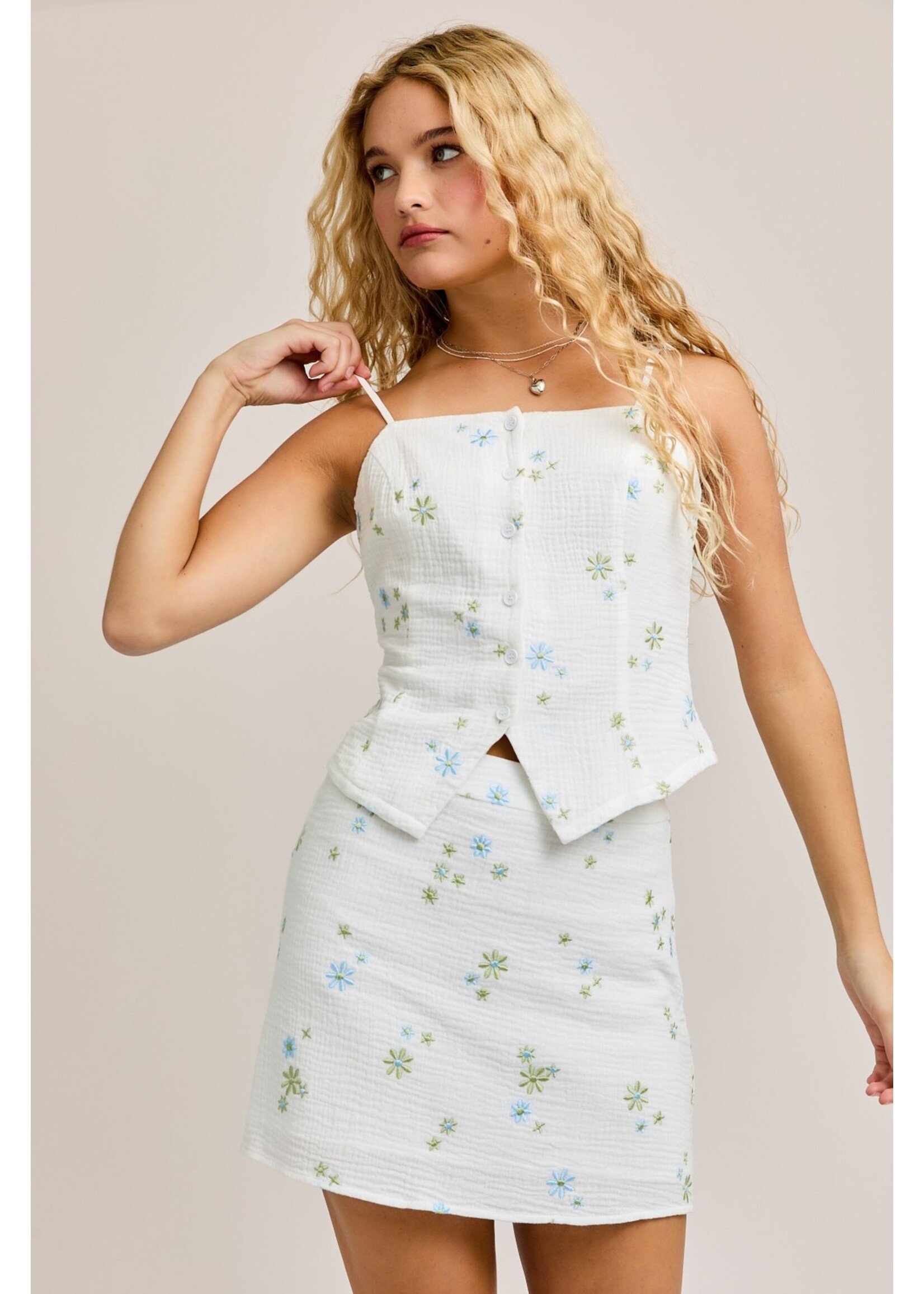 Le Lis Button Front Spaghetti Top with Mini Skirt - STS2827
