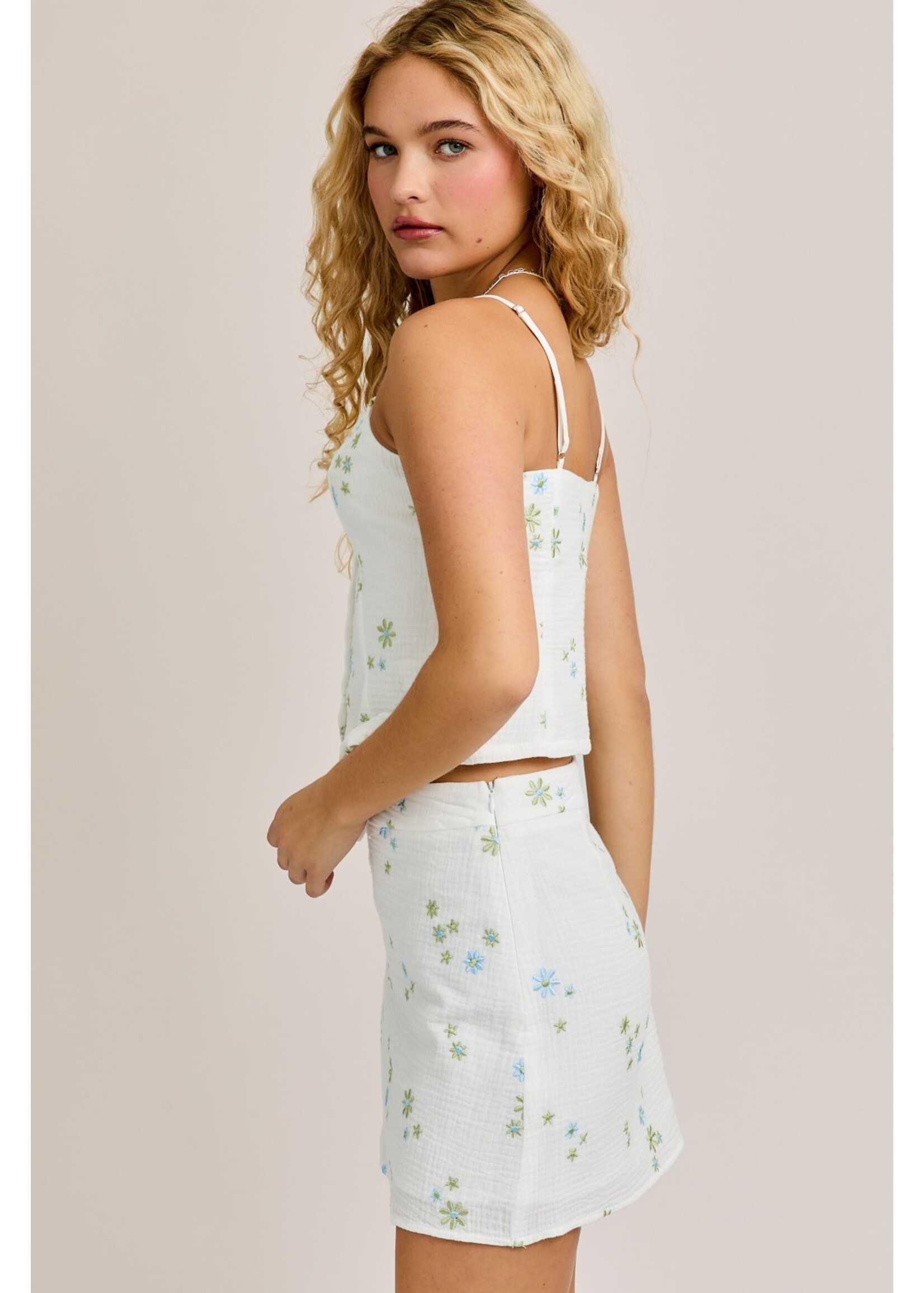 Le Lis Button Front Spaghetti Top with Mini Skirt - STS2827
