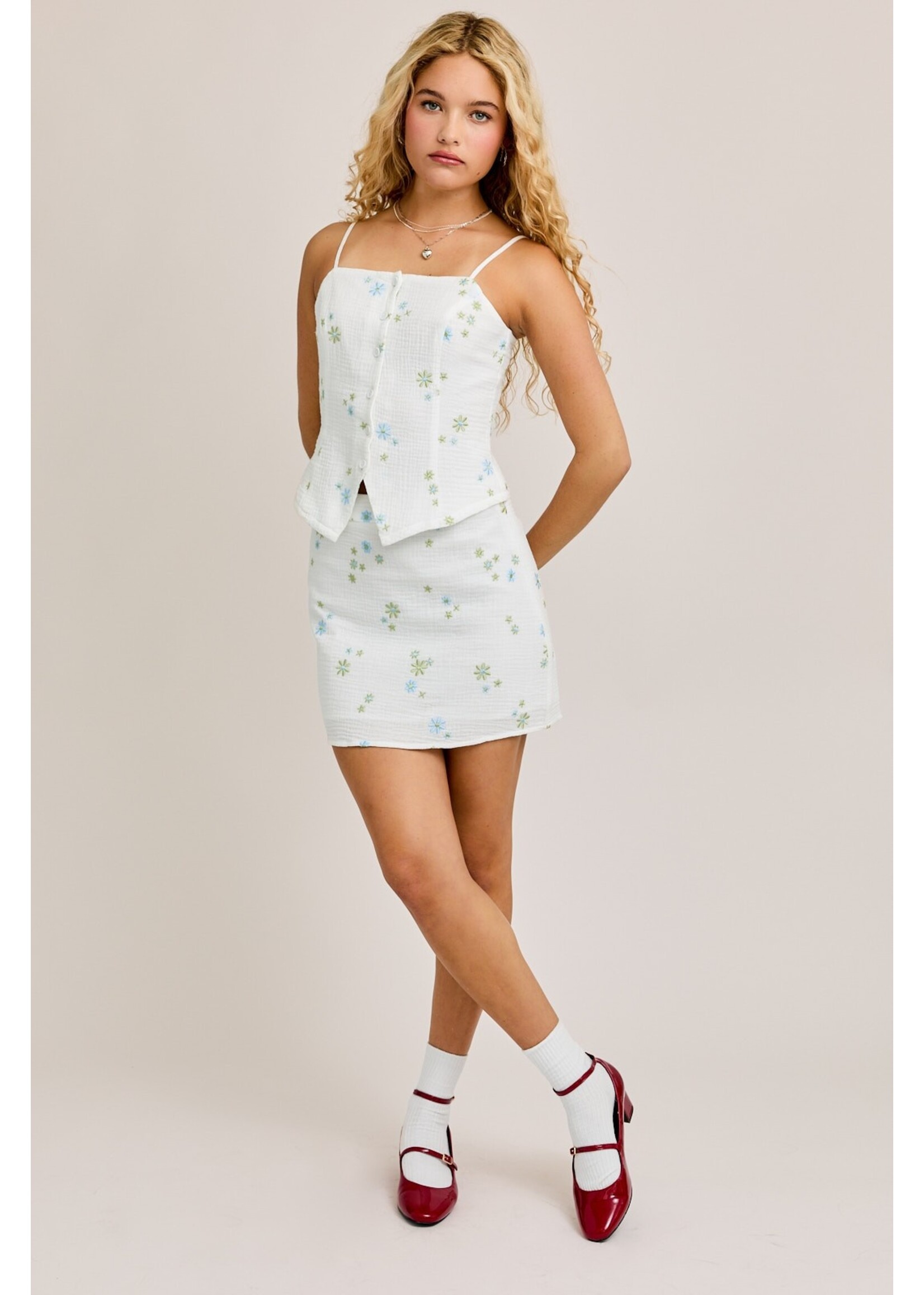 Le Lis Button Front Spaghetti Top with Mini Skirt - STS2827