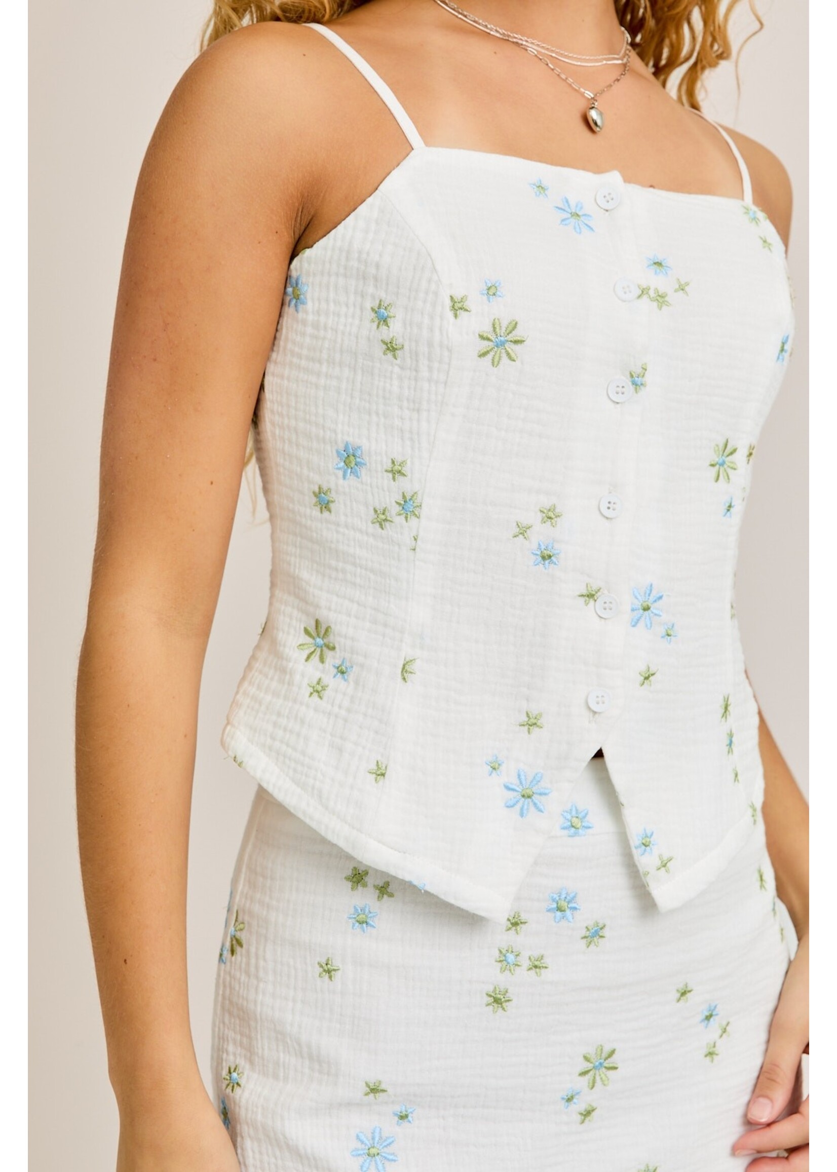 Le Lis Button Front Spaghetti Top with Mini Skirt - STS2827