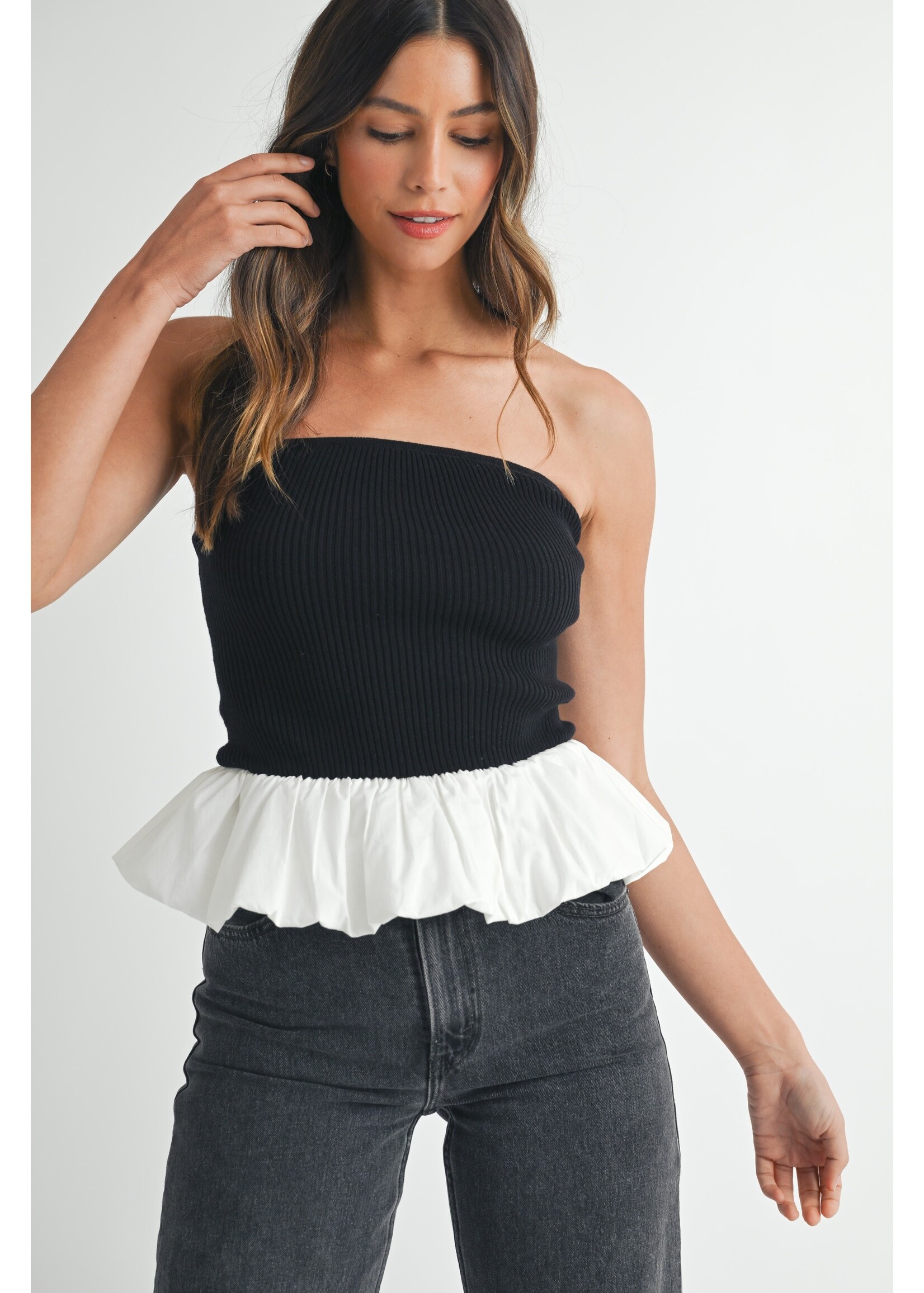 Mable Mixed Bubble Peplum Sweater Tube - MT2093