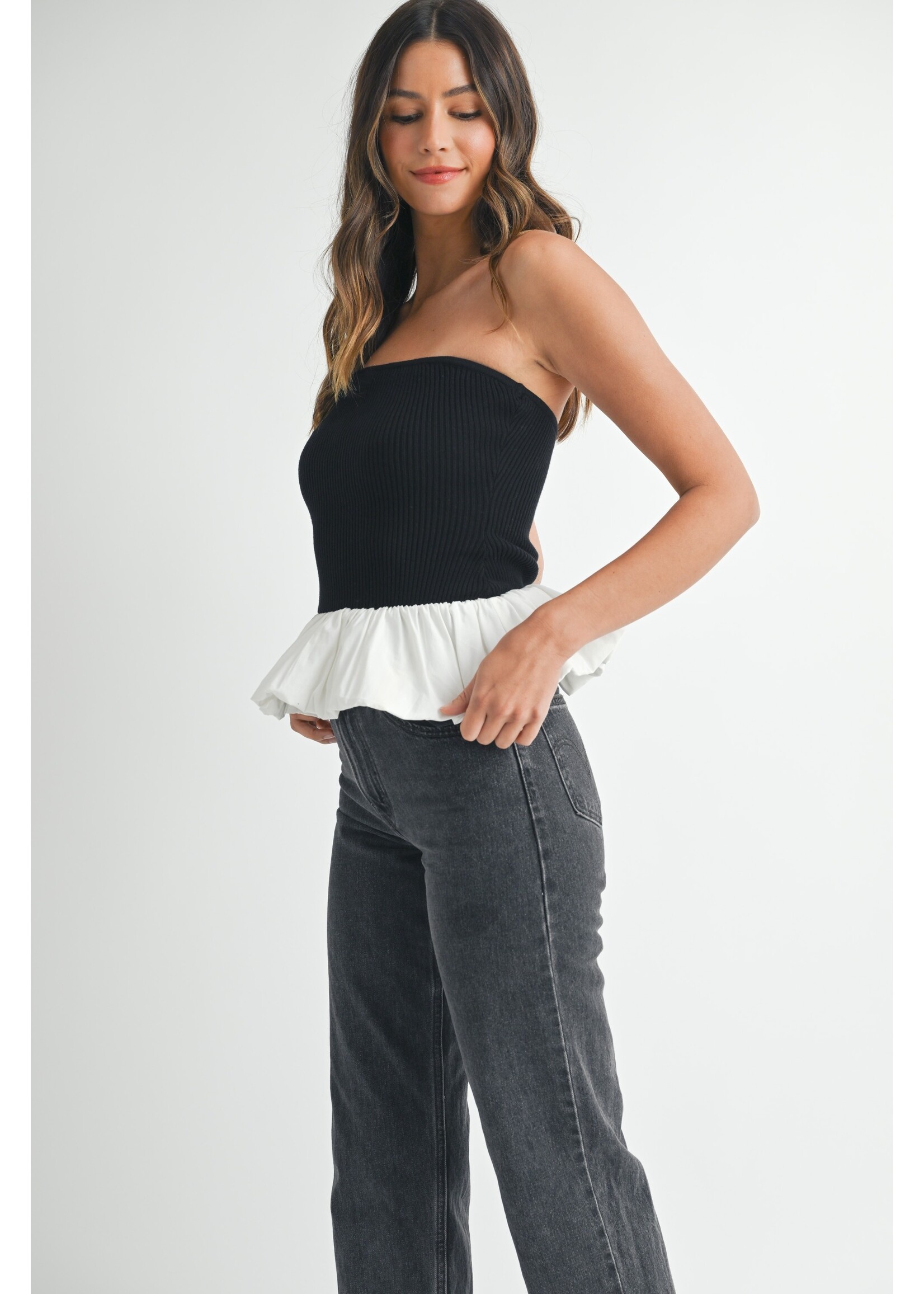 Mable Mixed Bubble Peplum Sweater Tube - MT2093