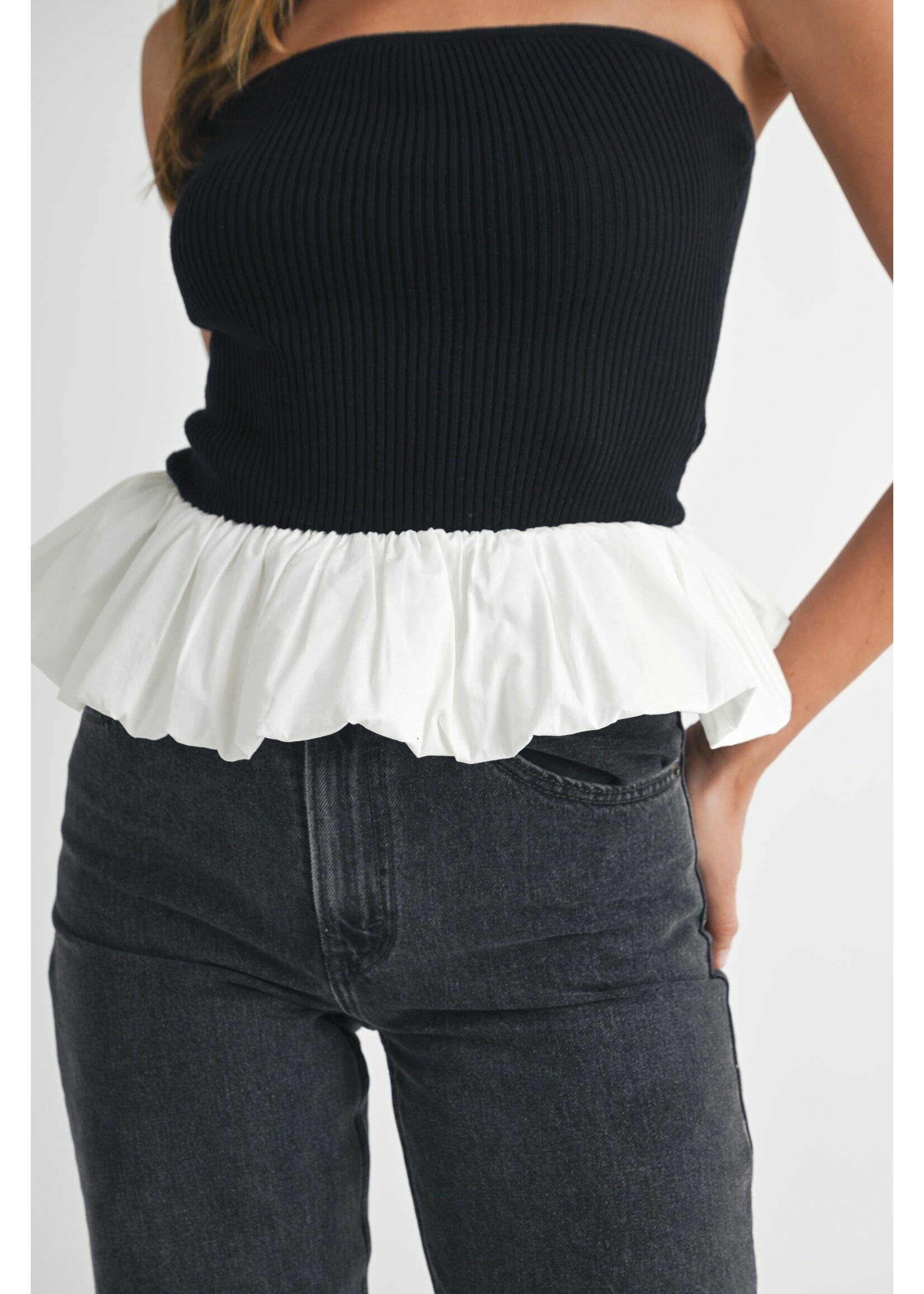 Mable Mixed Bubble Peplum Sweater Tube - MT2093