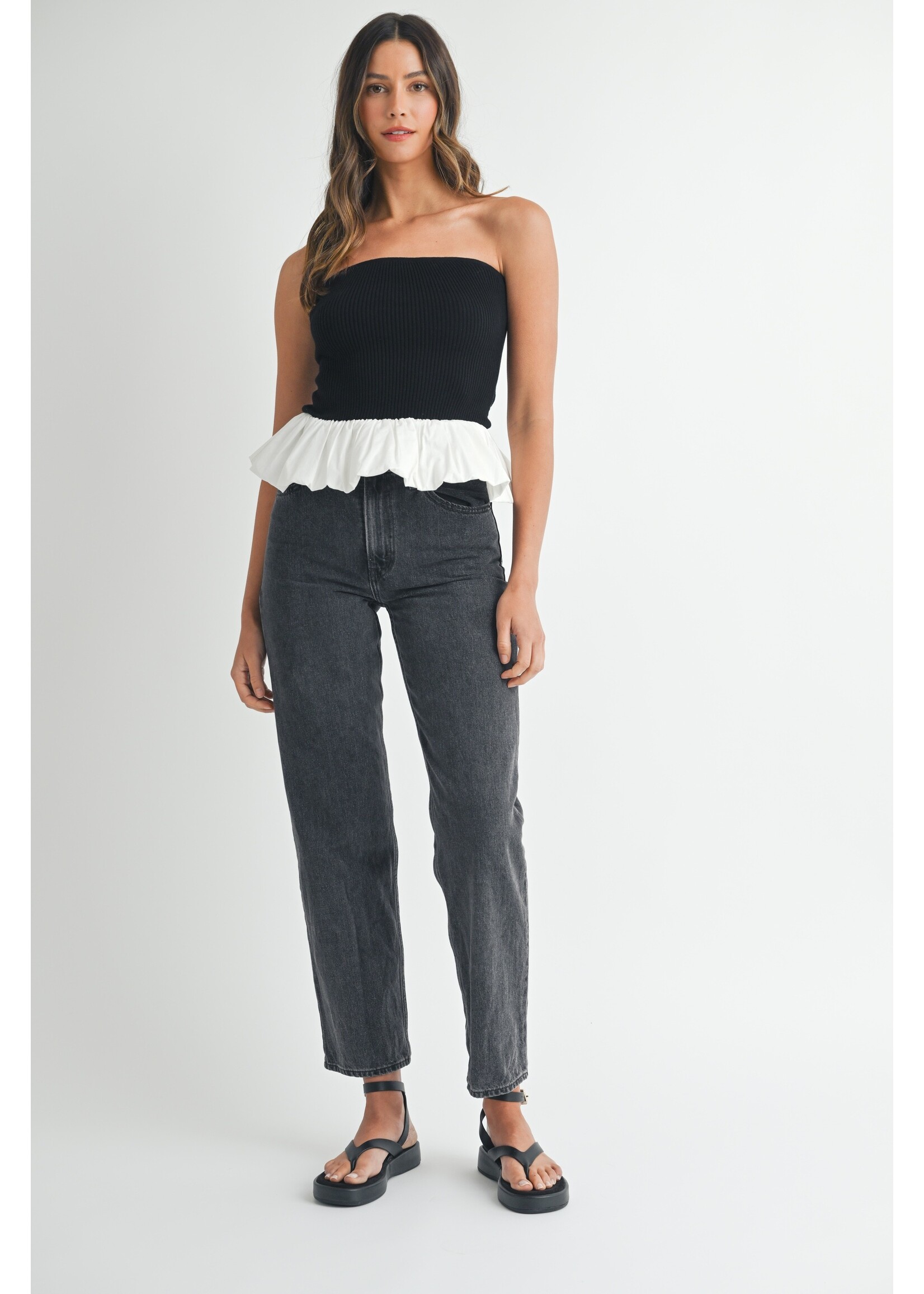 Mable Mixed Bubble Peplum Sweater Tube - MT2093