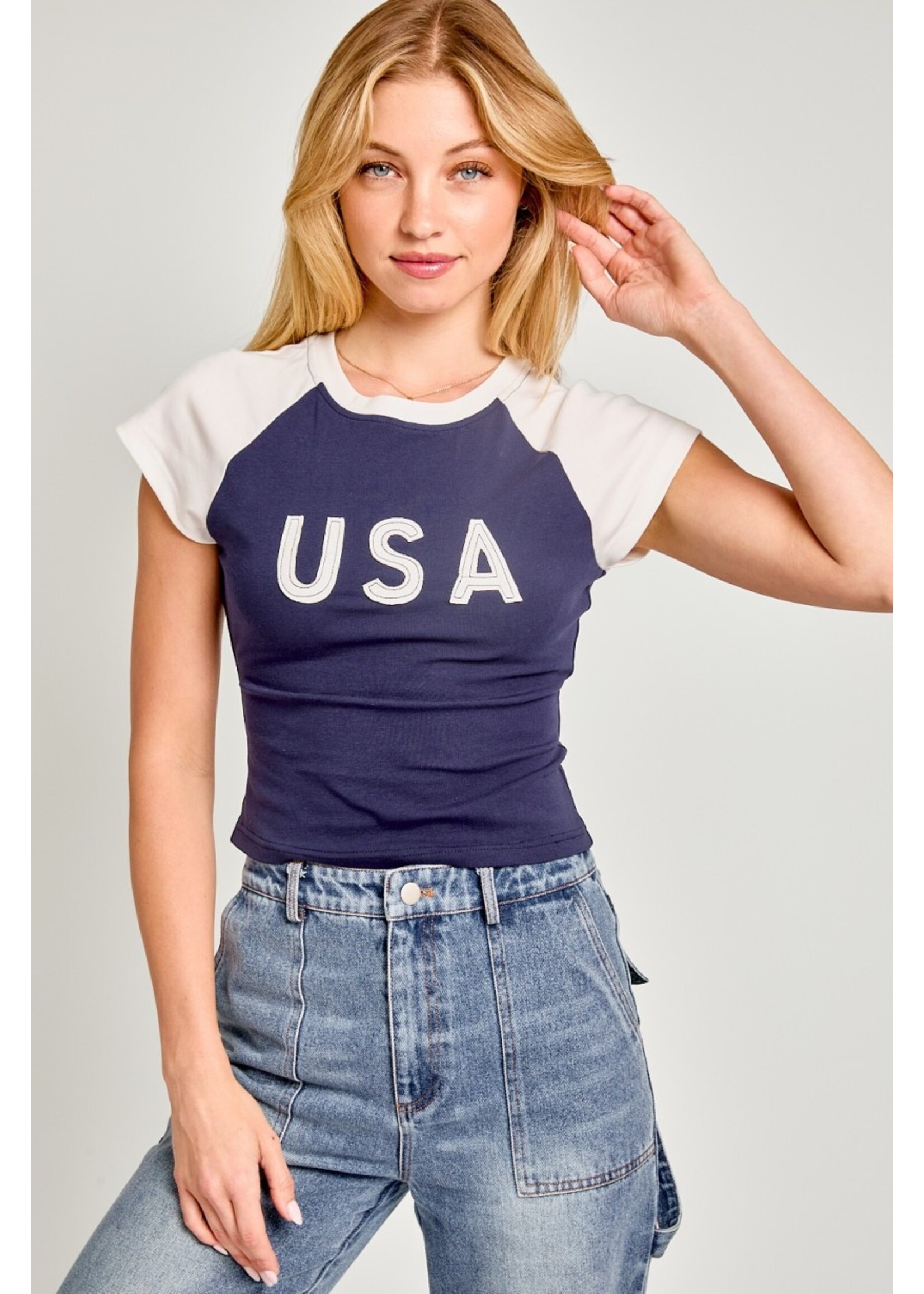 Le Lis Cap Sleeve "USA" Baby Tee - ST2152
