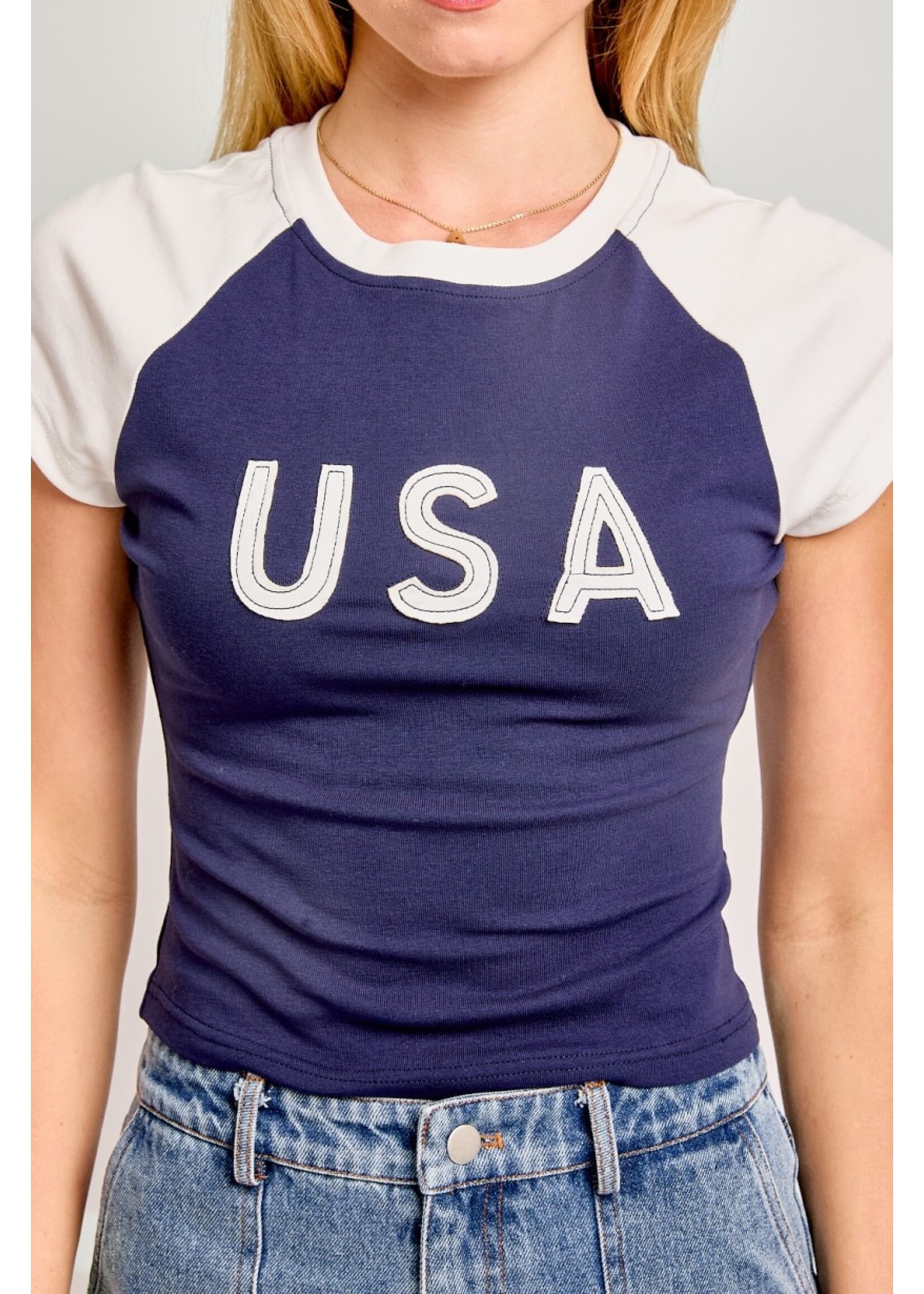Le Lis Cap Sleeve "USA" Baby Tee - ST2152