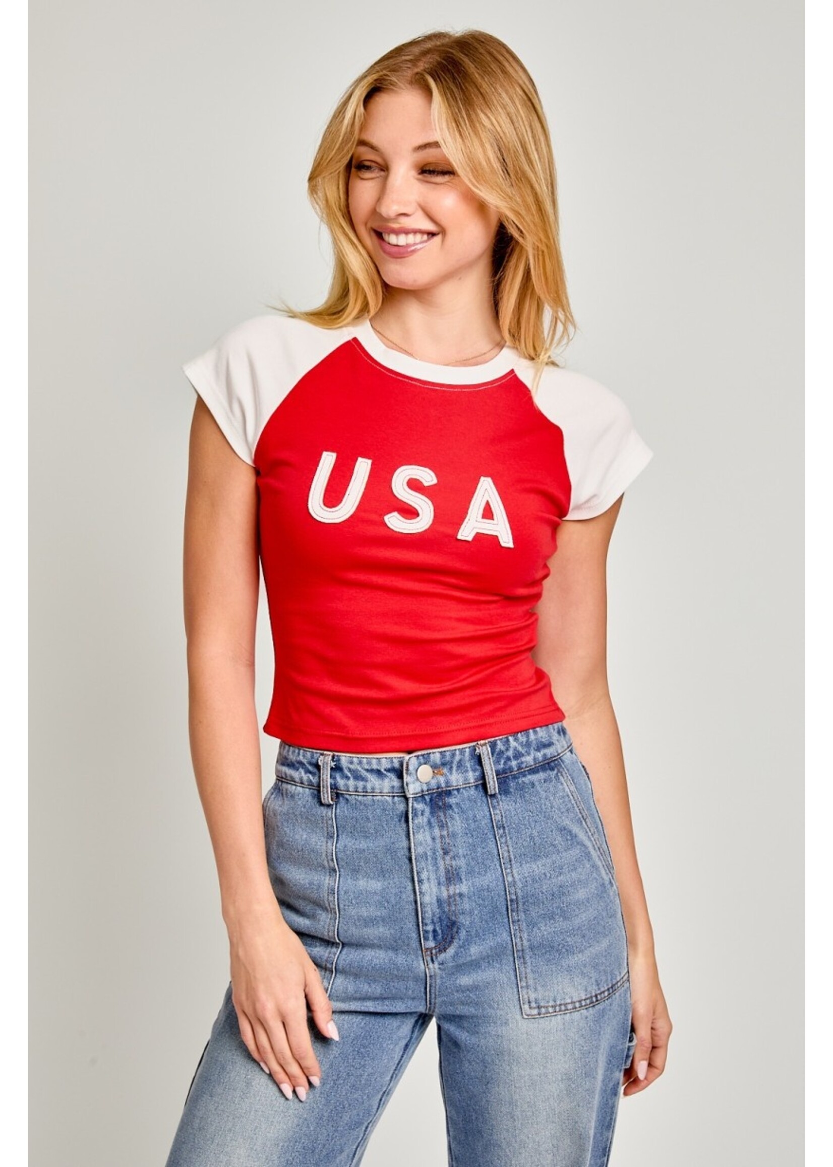 Le Lis Cap Sleeve "USA" Baby Tee - ST2152