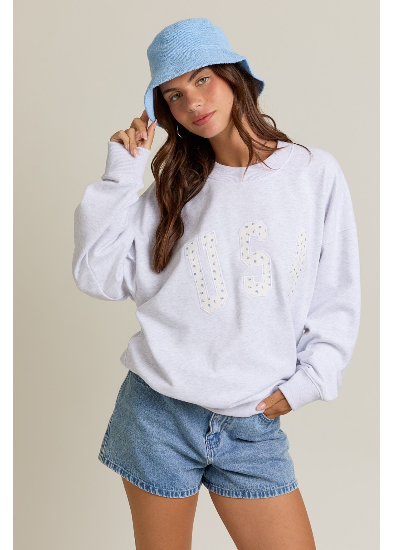 Le Lis "USA" Contrast Ditsy Graphic Oversized Sweatshirt - IT5408-1