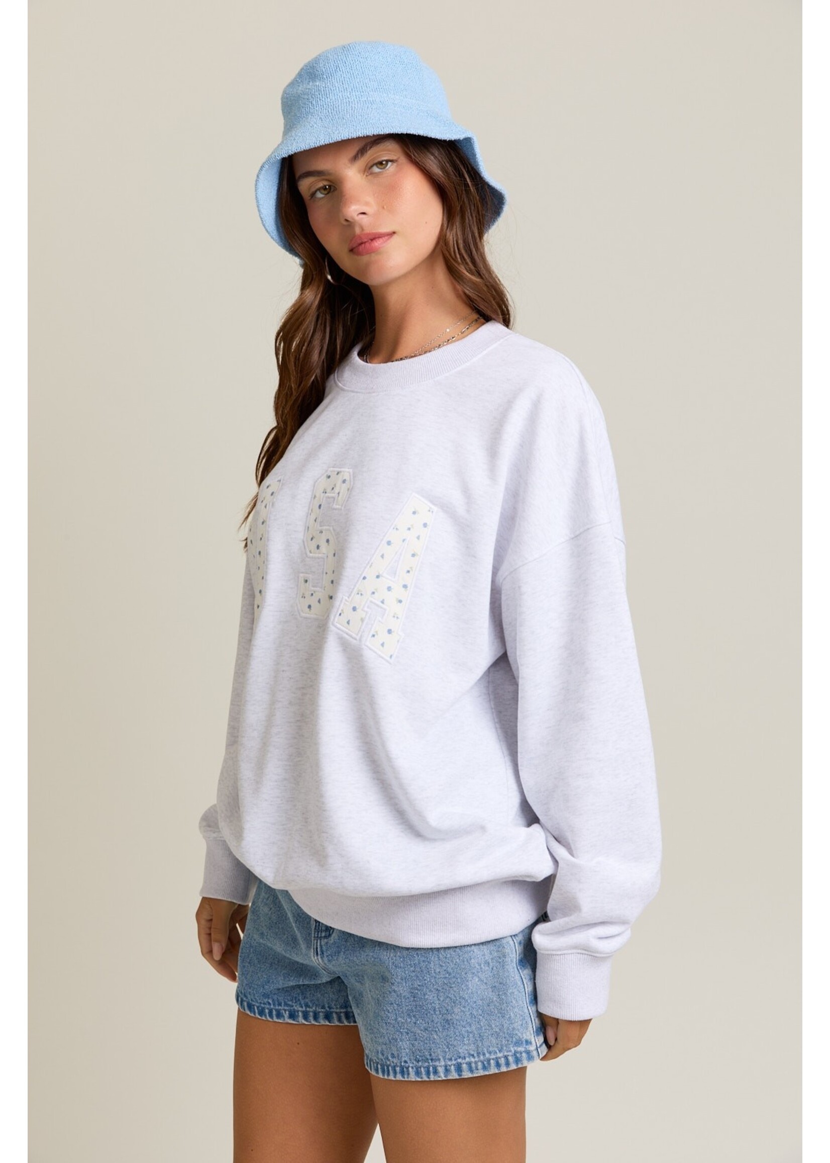 Le Lis "USA" Contrast Ditsy Graphic Oversized Sweatshirt - IT5408-1