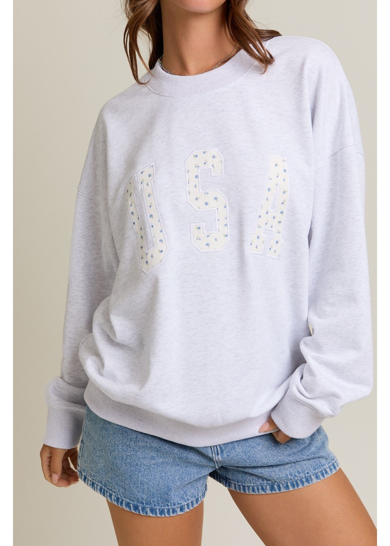 Le Lis "USA" Contrast Ditsy Graphic Oversized Sweatshirt - IT5408-1