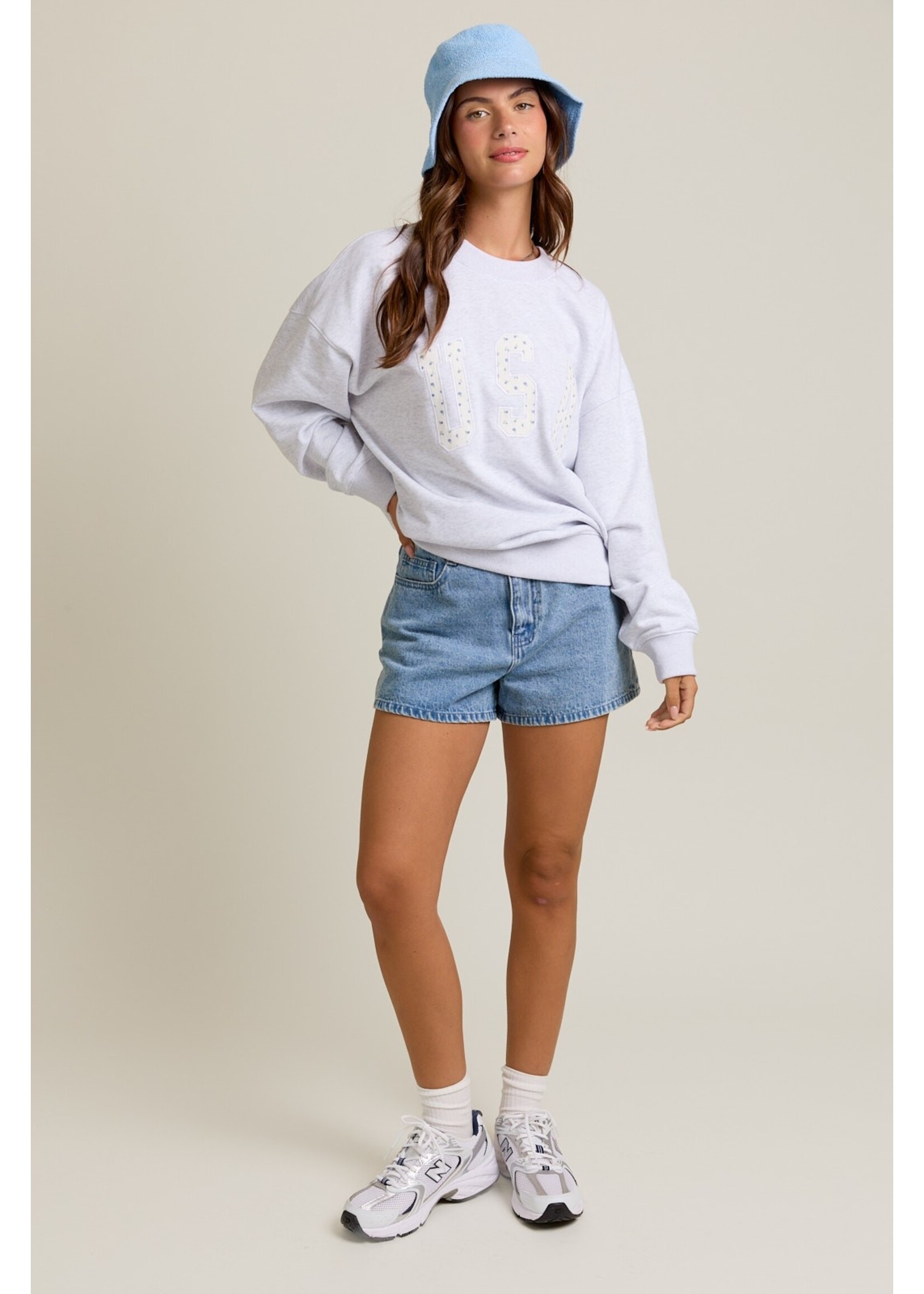 Le Lis "USA" Contrast Ditsy Graphic Oversized Sweatshirt - IT5408-1