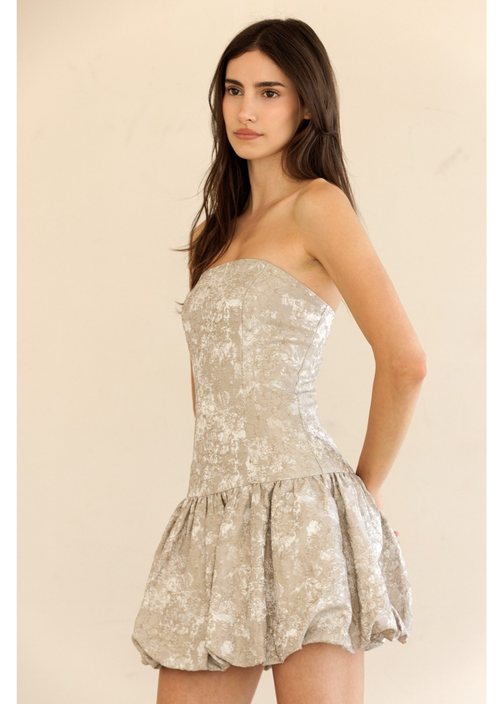 Storia Strapless Floral Bubble Mini Dress - JD9159