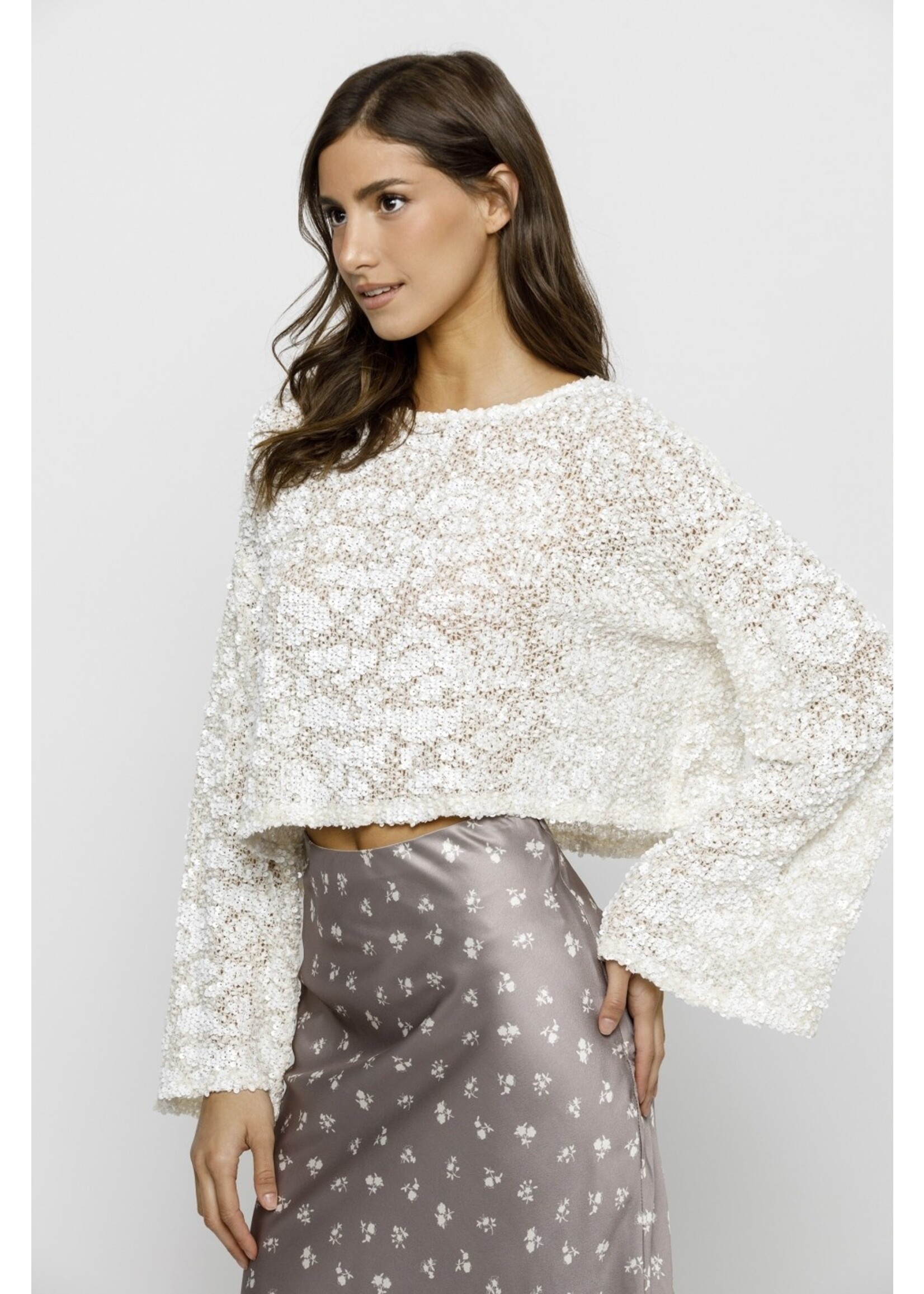 Storia Sequin Oversized Long Sleeve Knit Top - JT7253
