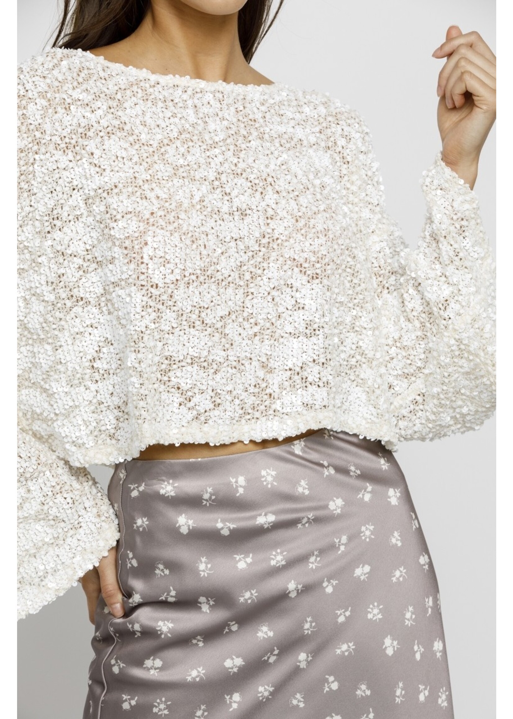 Storia Sequin Oversized Long Sleeve Knit Top - JT7253