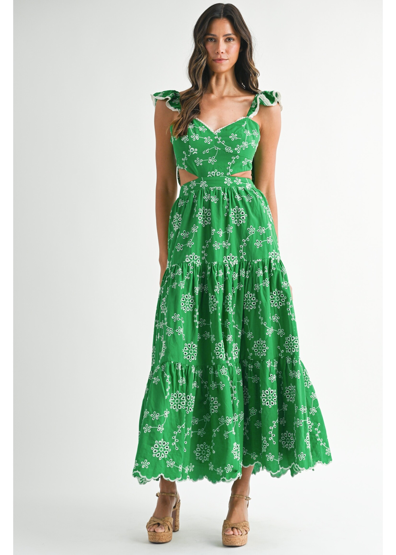 Mable Eyelet Lace ruffle Sleeve Tiered Midi - MD5760