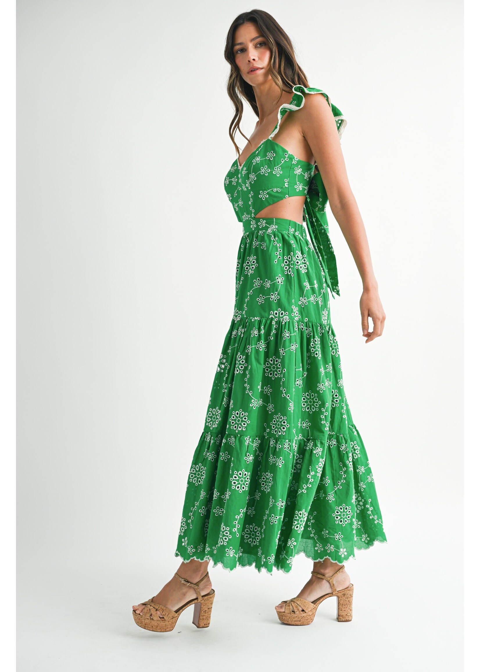 Mable Eyelet Lace ruffle Sleeve Tiered Midi - MD5760