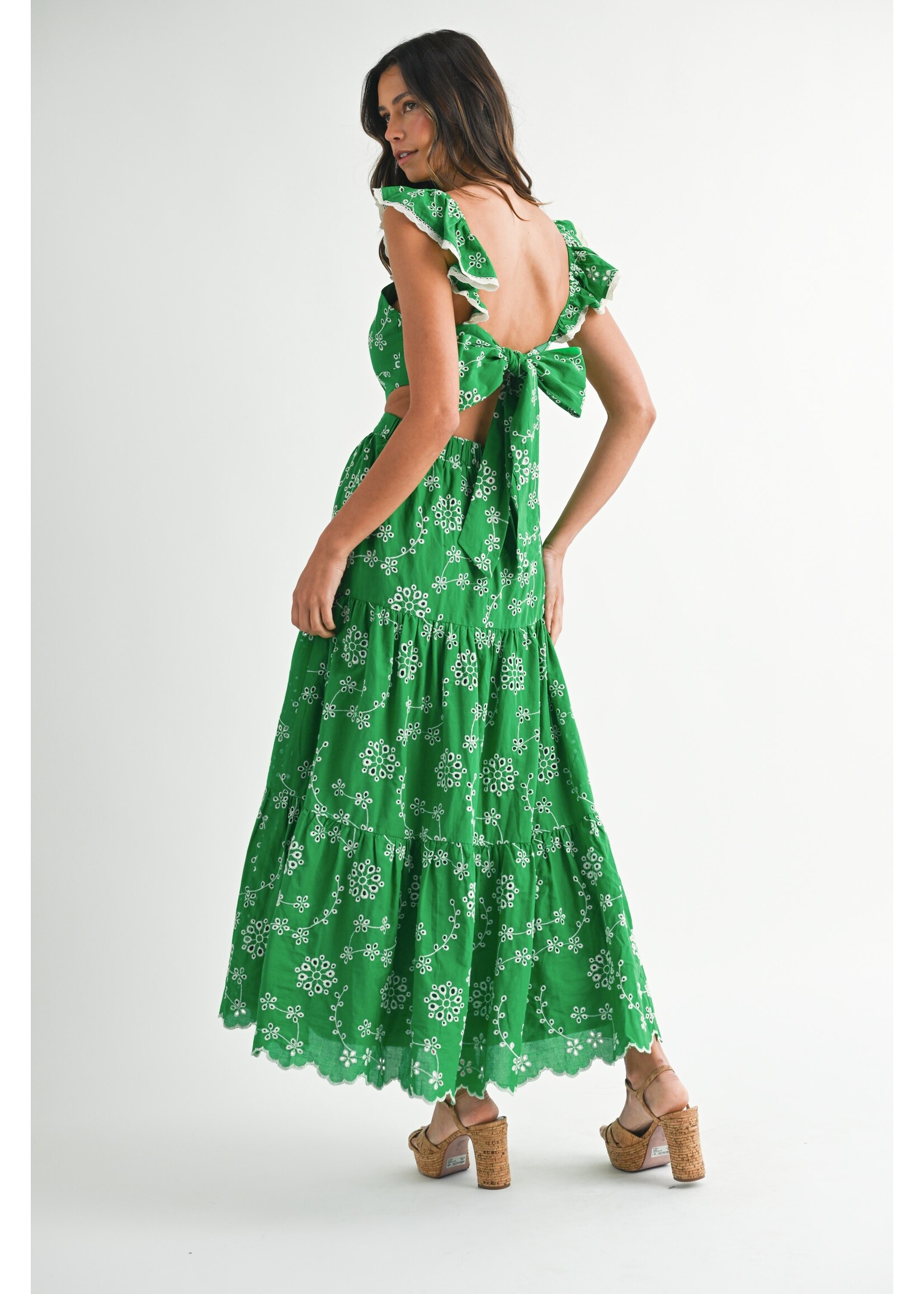 Mable Eyelet Lace ruffle Sleeve Tiered Midi - MD5760