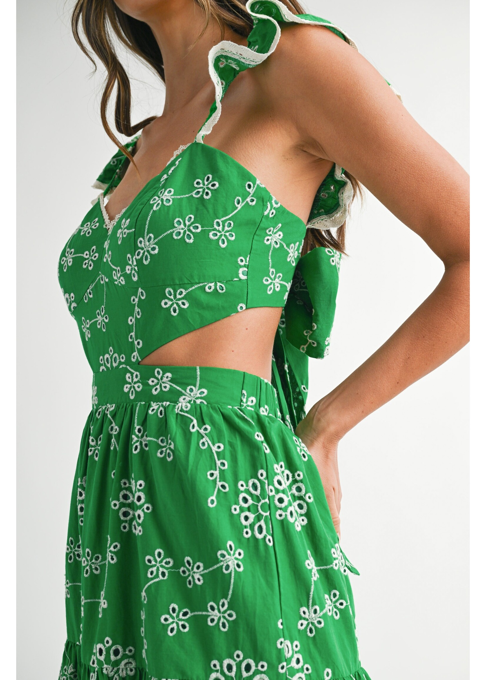 Mable Eyelet Lace ruffle Sleeve Tiered Midi - MD5760
