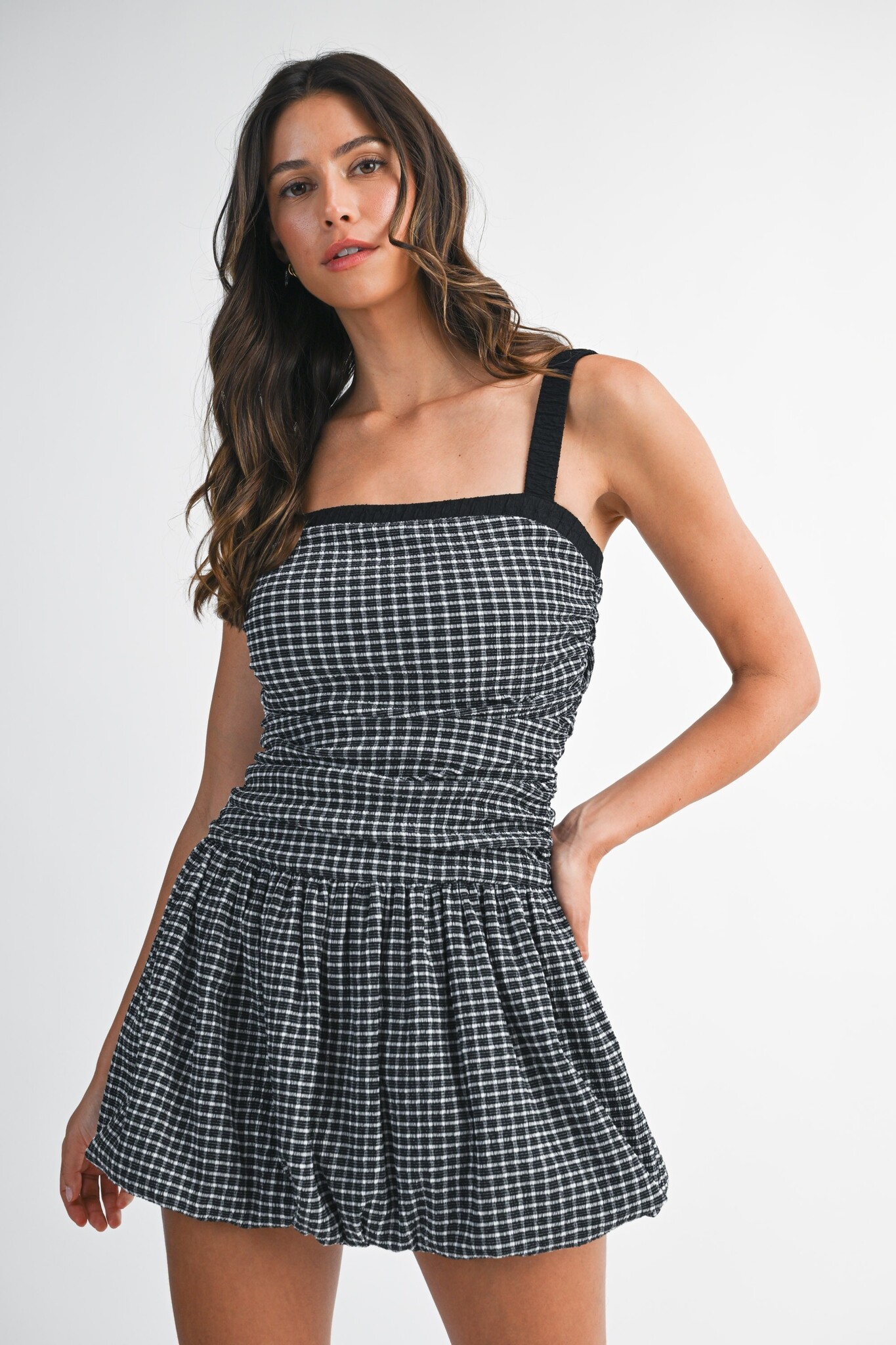 Gingham Balloon Mini Dress - MD5890A - Meo's Suite