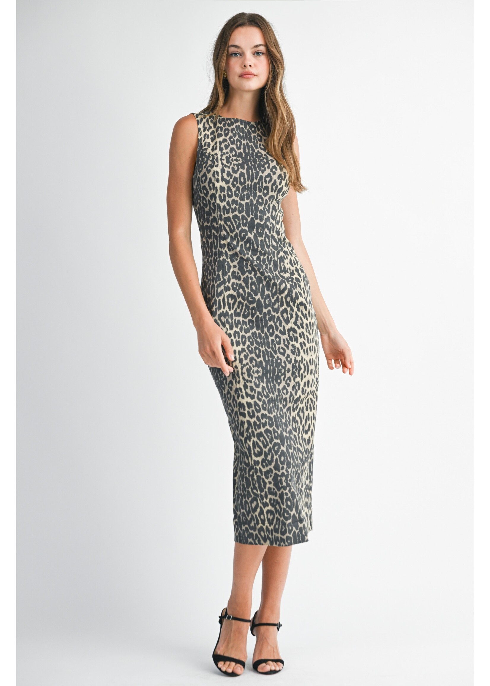 Mable Leopard Printed Denim Midi - MD5937