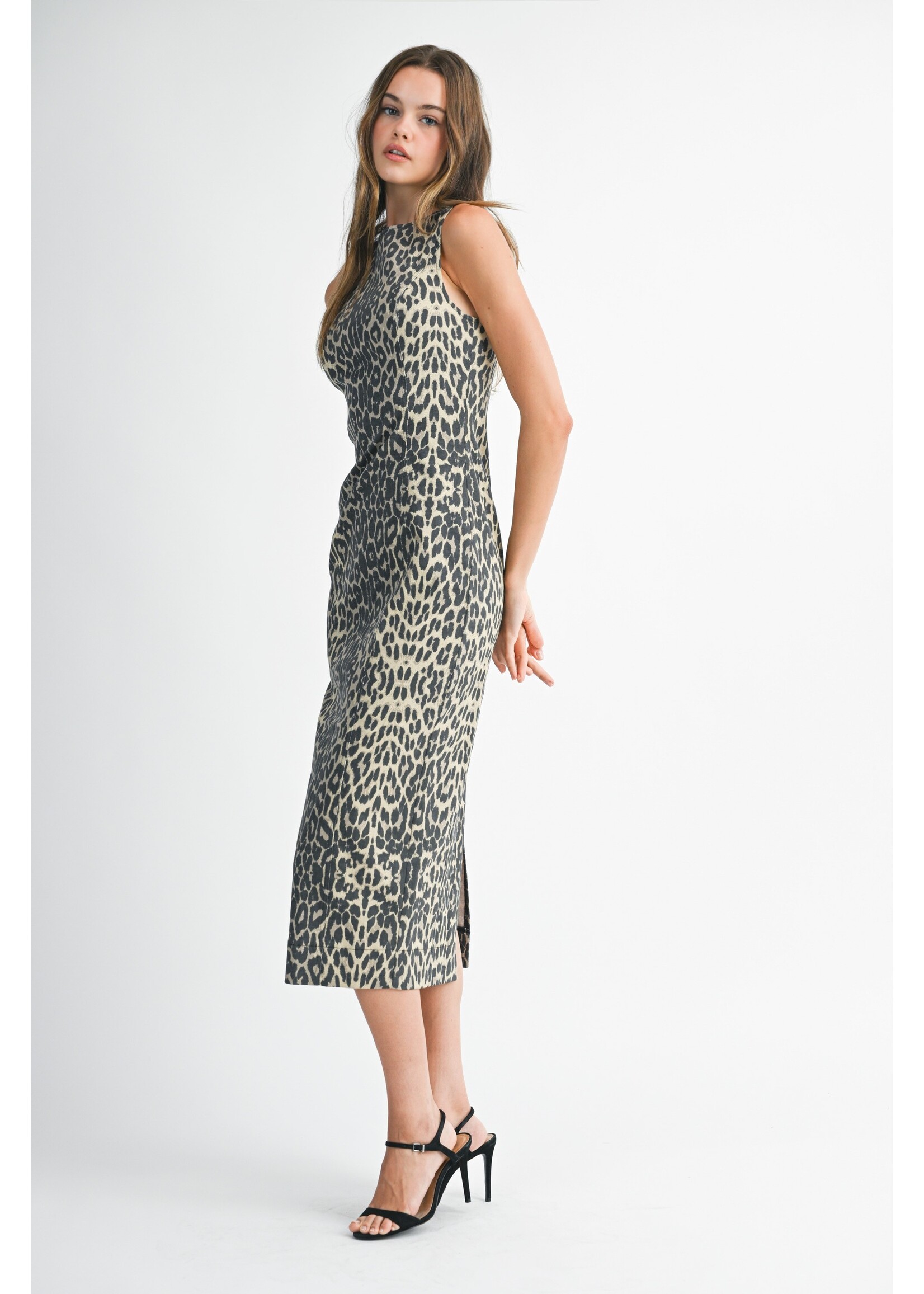 Mable Leopard Printed Denim Midi - MD5937