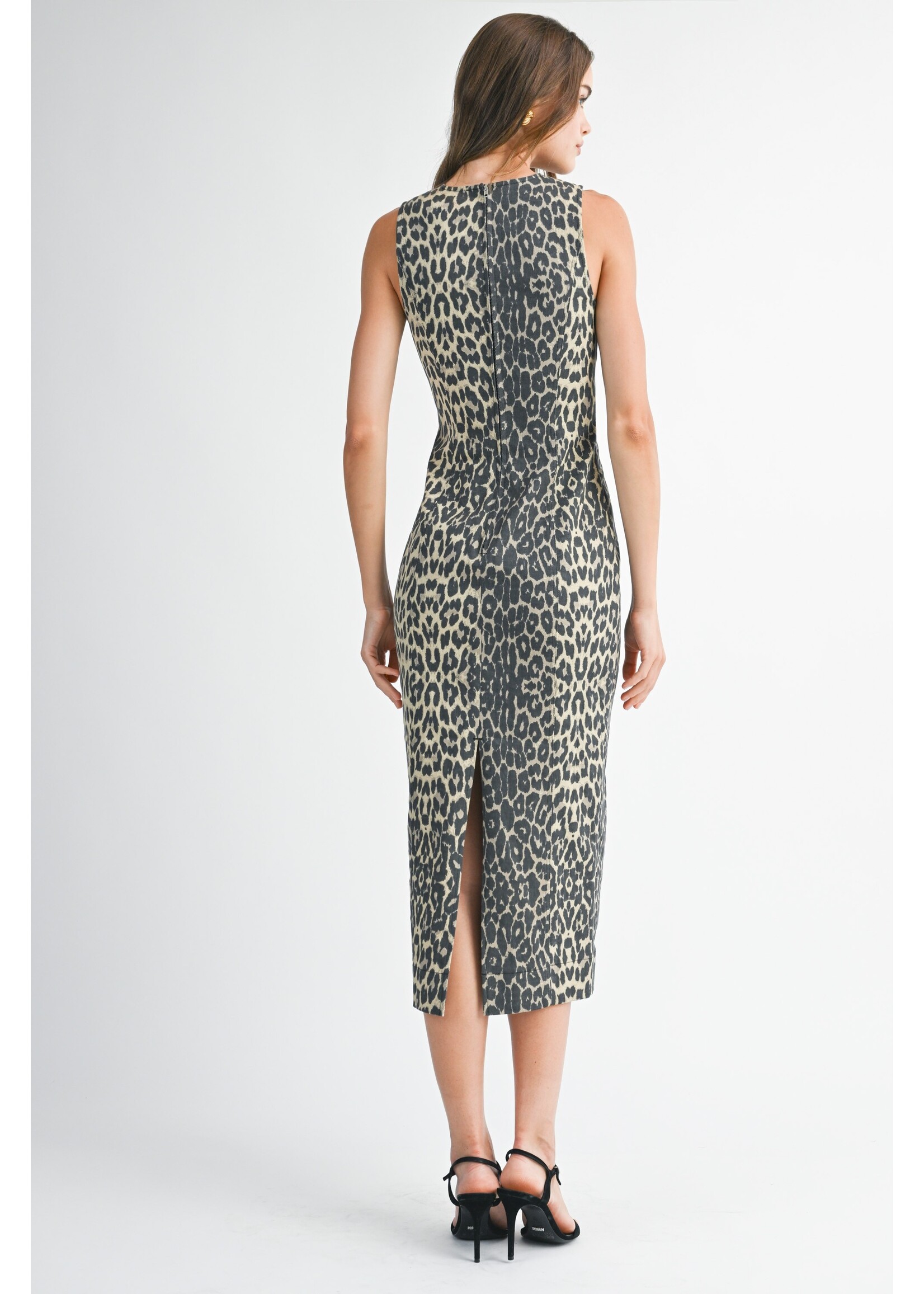 Mable Leopard Printed Denim Midi - MD5937