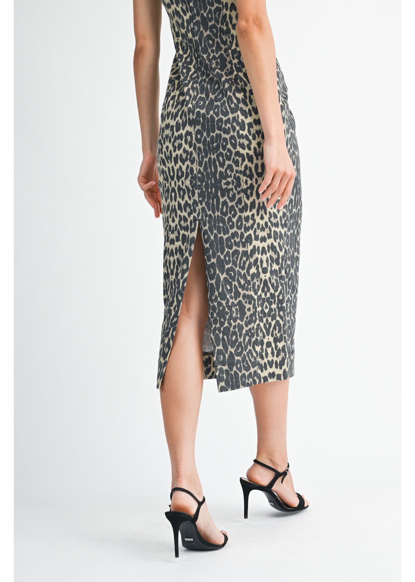 Mable Leopard Printed Denim Midi - MD5937