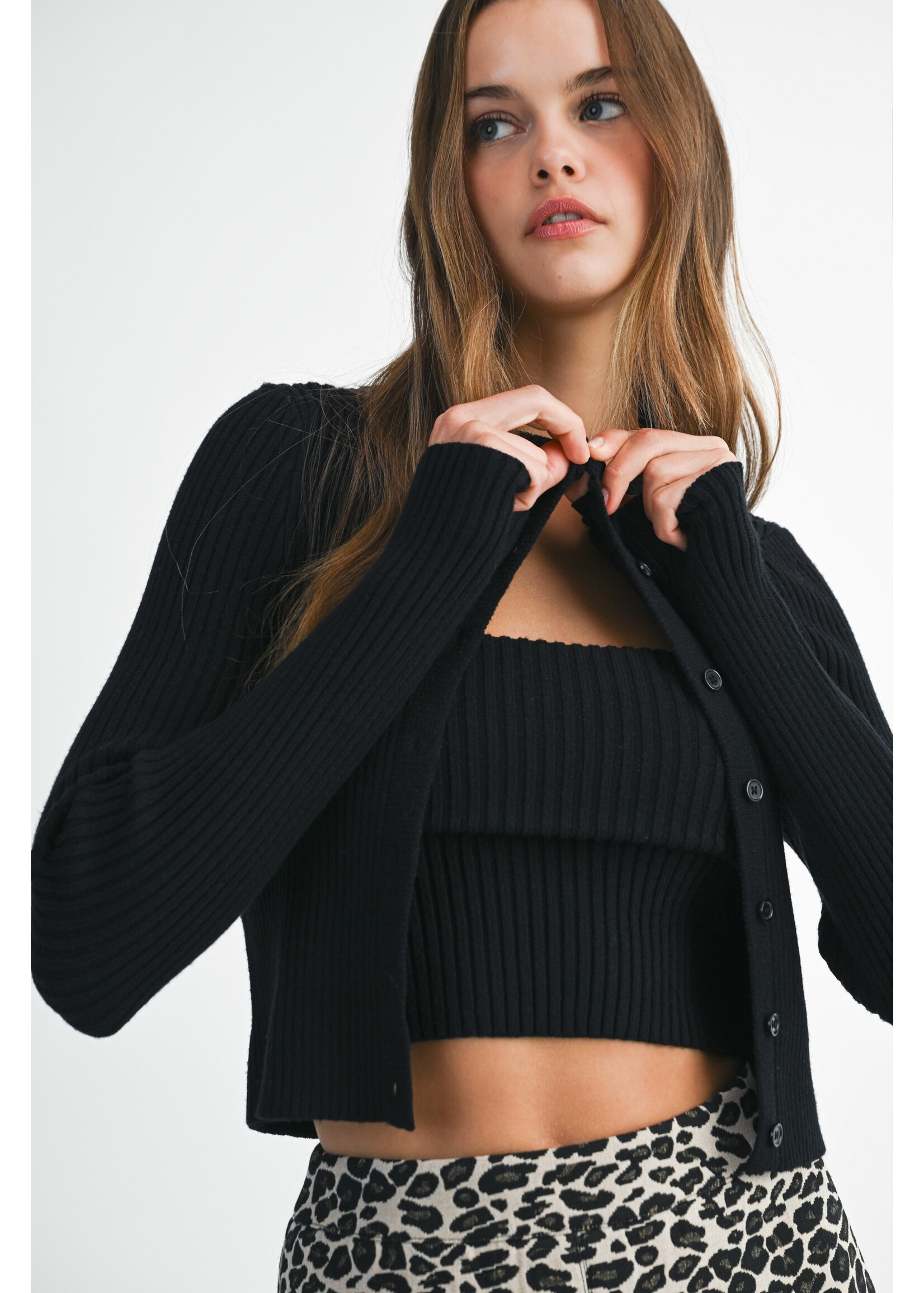 Mable Rib Knit Sweater Cardigan SET - MST8270