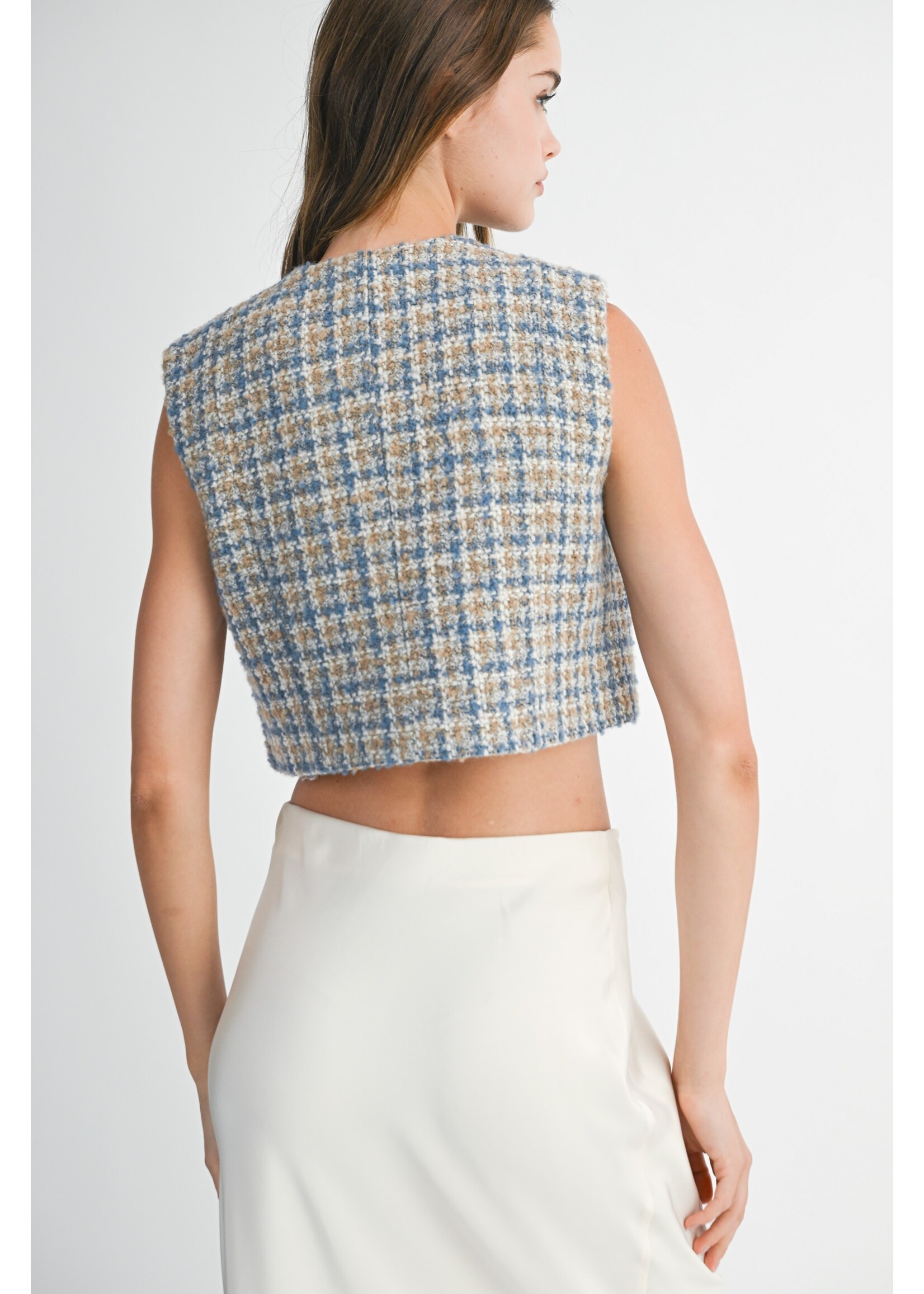 Mable Tweed Front Pocket Crop Vest - MT2029A