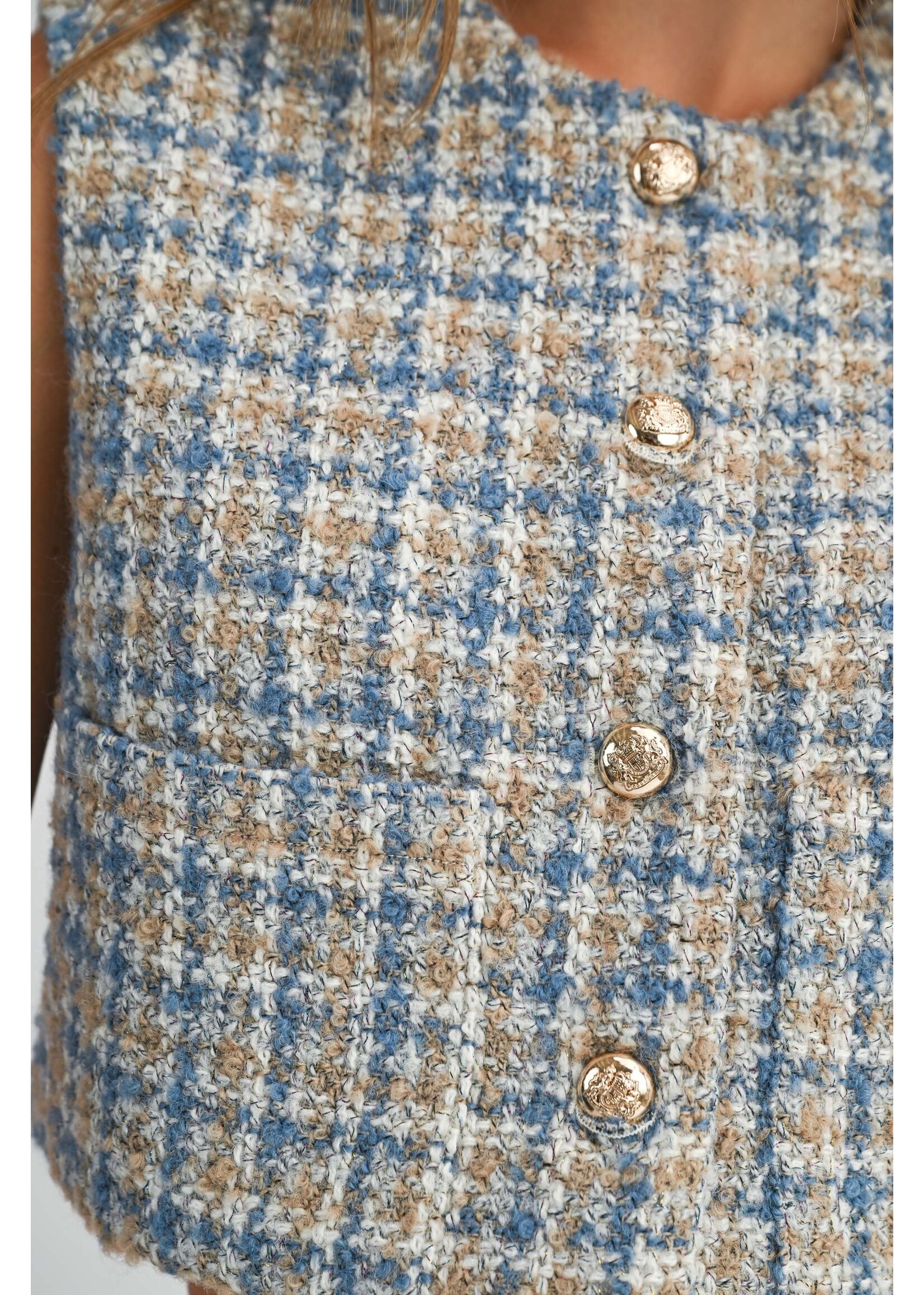 Mable Tweed Front Pocket Crop Vest - MT2029A